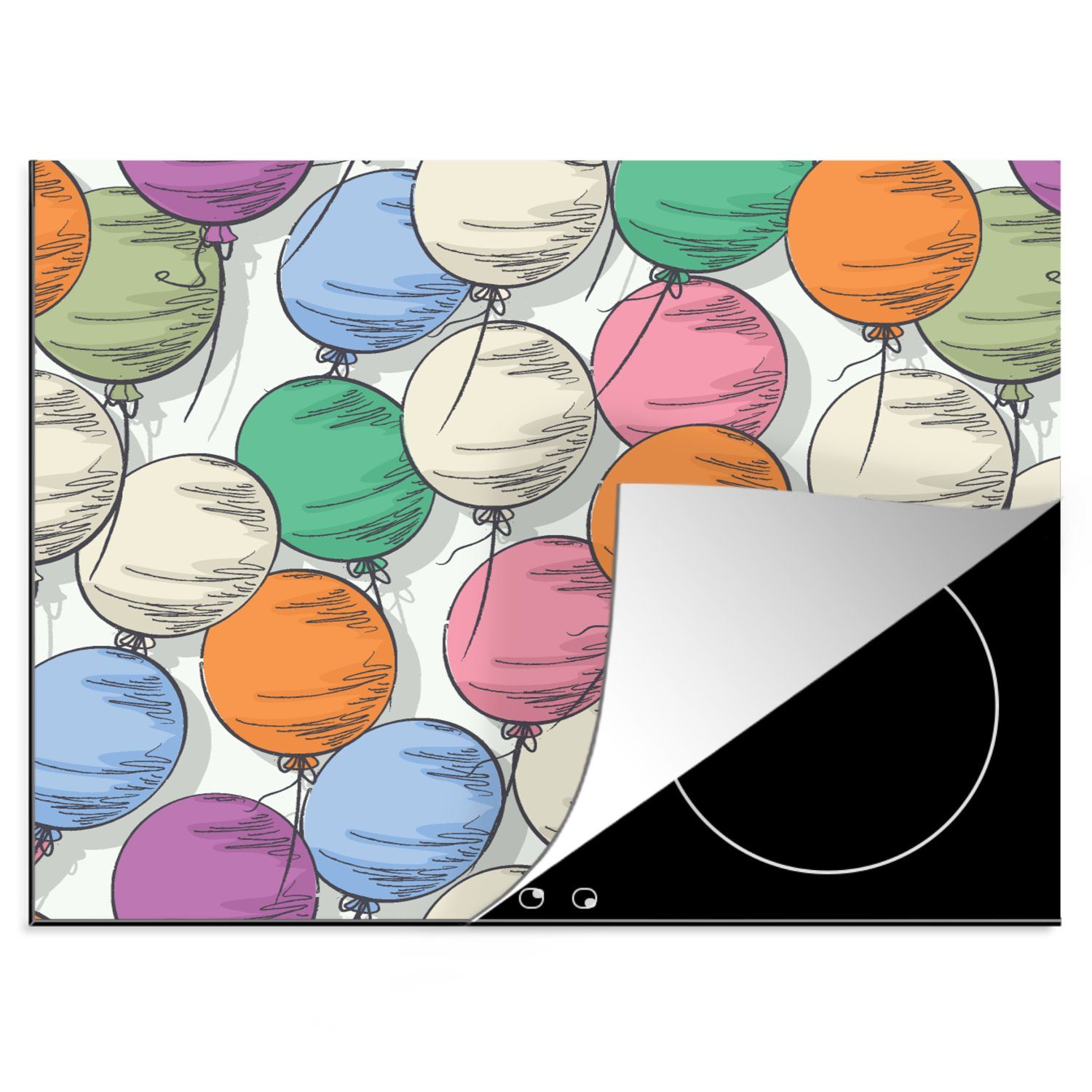 MuchoWow Herdblende-/Abdeckplatte Luftballons - Muster - Party, Vinyl, (1 tlg), 60x52 cm, Mobile Arbeitsfläche nutzbar, Ceranfeldabdeckung