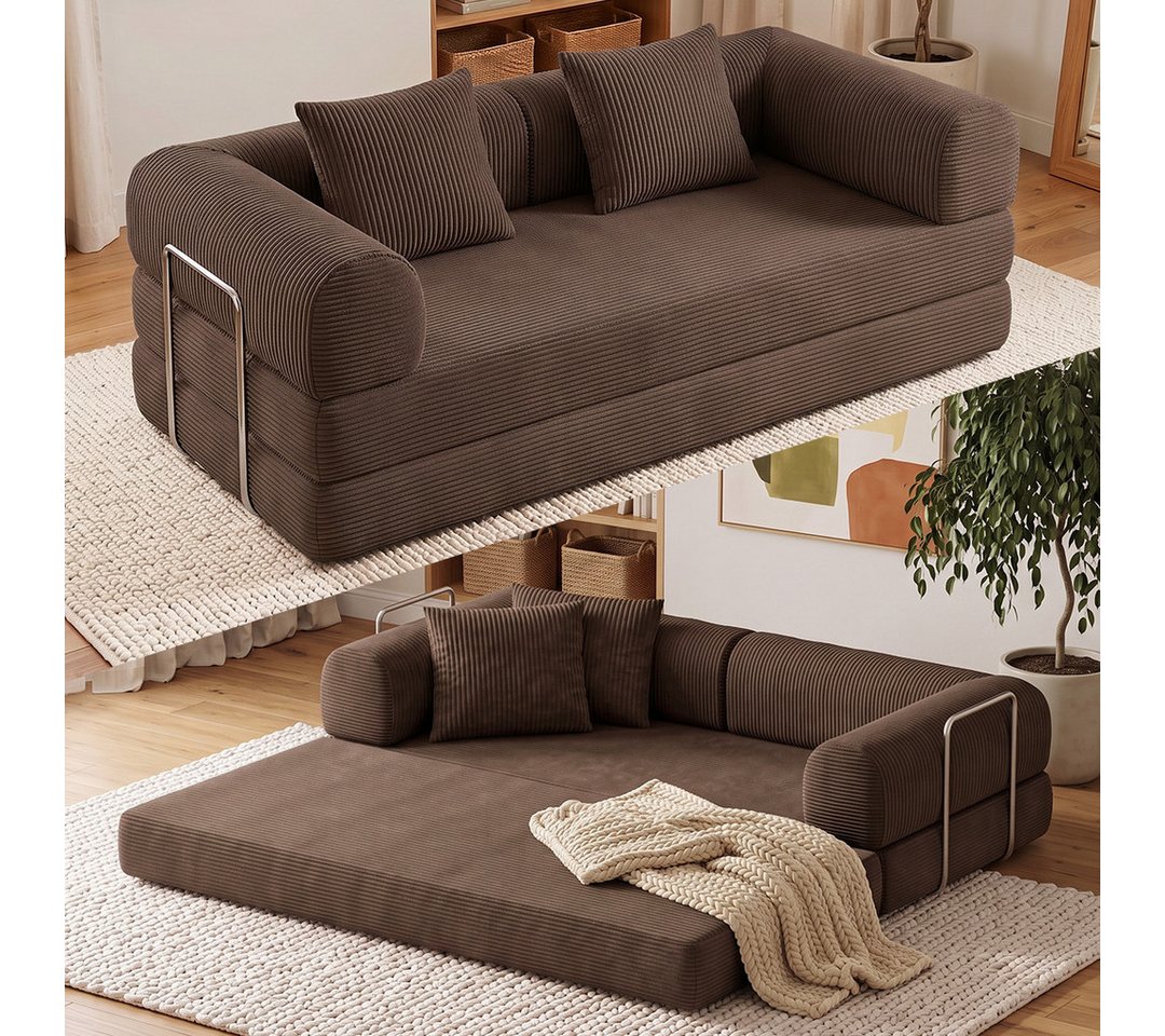 skølm Sofa & Sessel Lofn aus Vollschaum Cord, umwandelbar zum Schlafsofa/-Sessel, Braun, Cordsofa 200 cm breit, 2 Sitzer, kein Aufbau erforderlich, vakuumiert