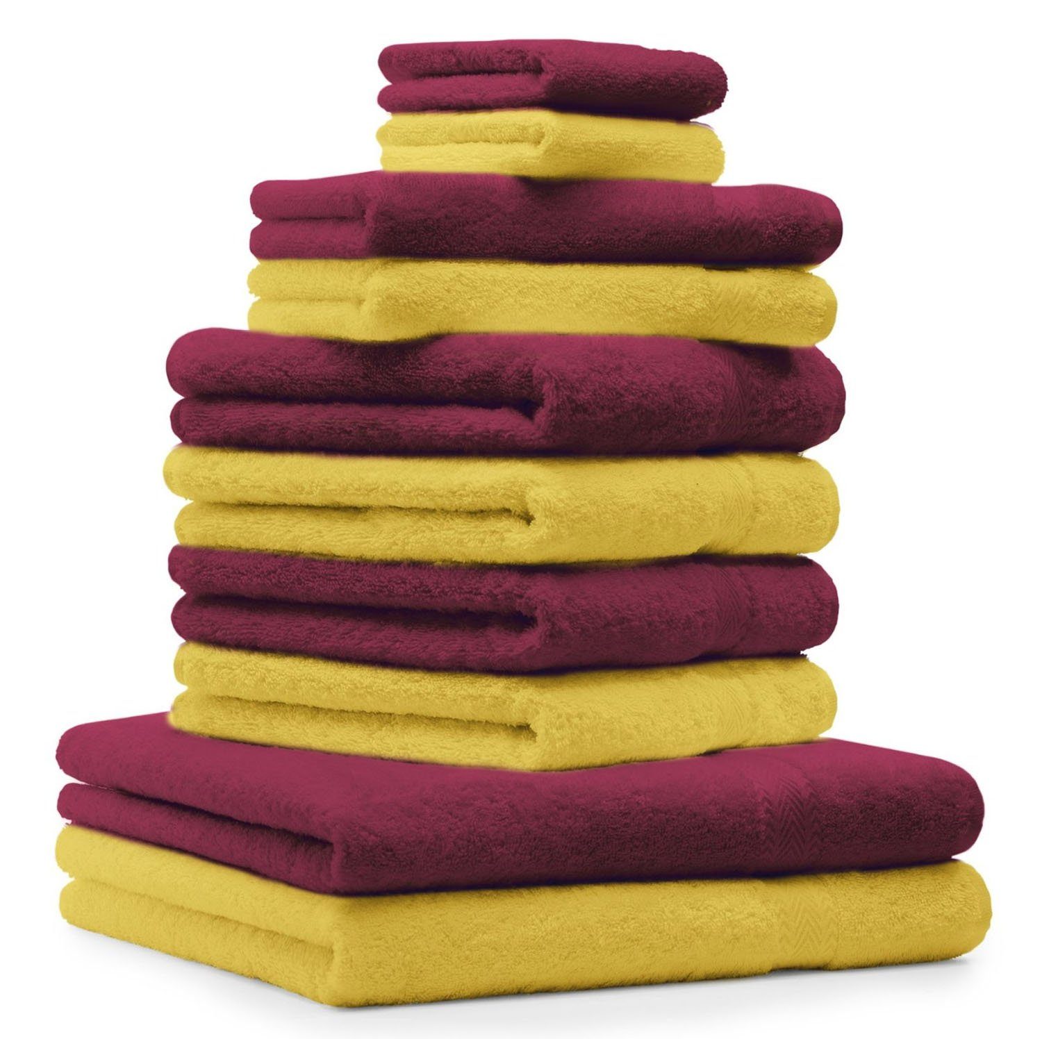 Betz Handtuch Set 10-TLG. Handtuch-Set Farbe gelb und dunkelrot, 100% Baumwolle