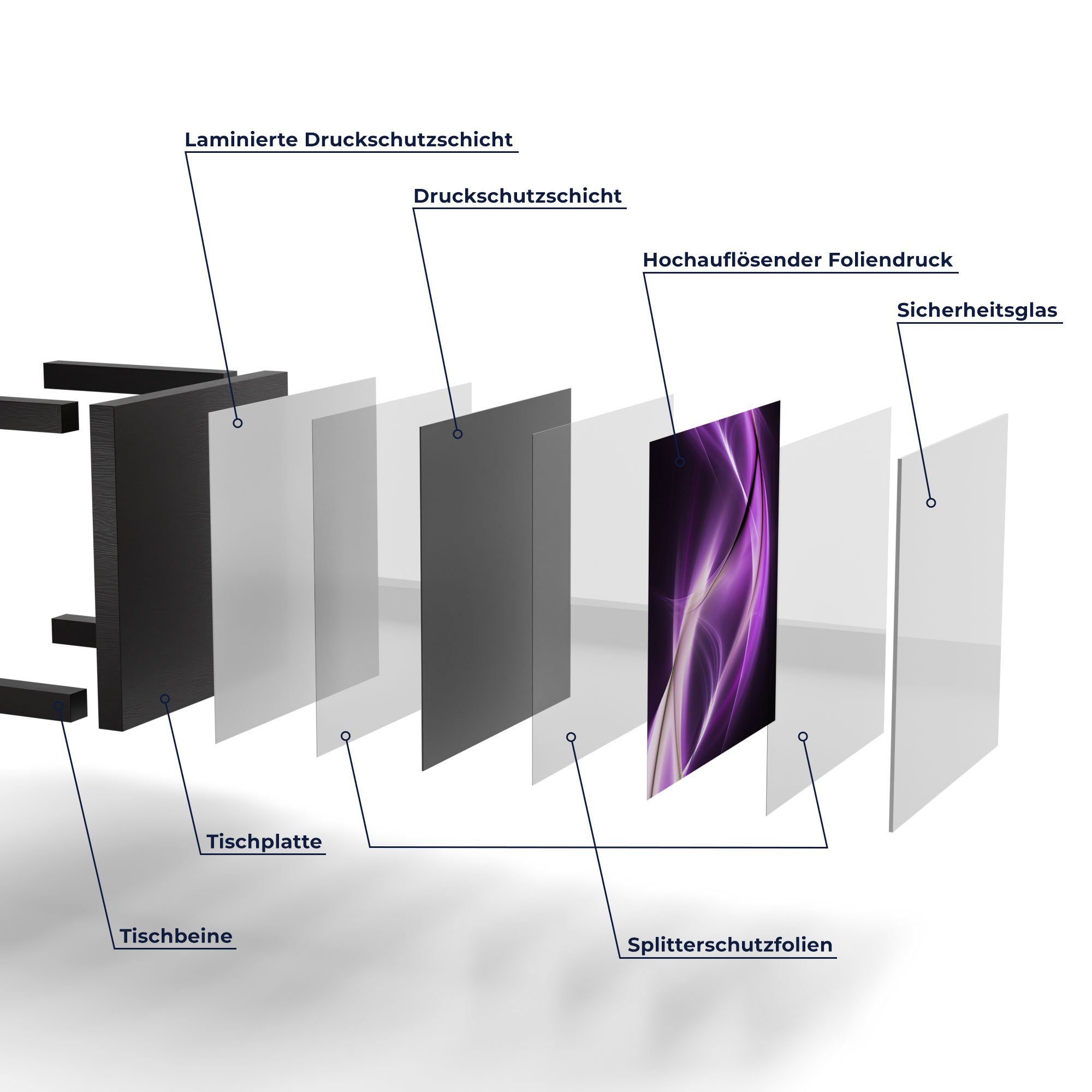 DEQORI Couchtisch Schwarz 'Ultraviolettes modern Glas Beistelltisch Glastisch Lichtspiel'