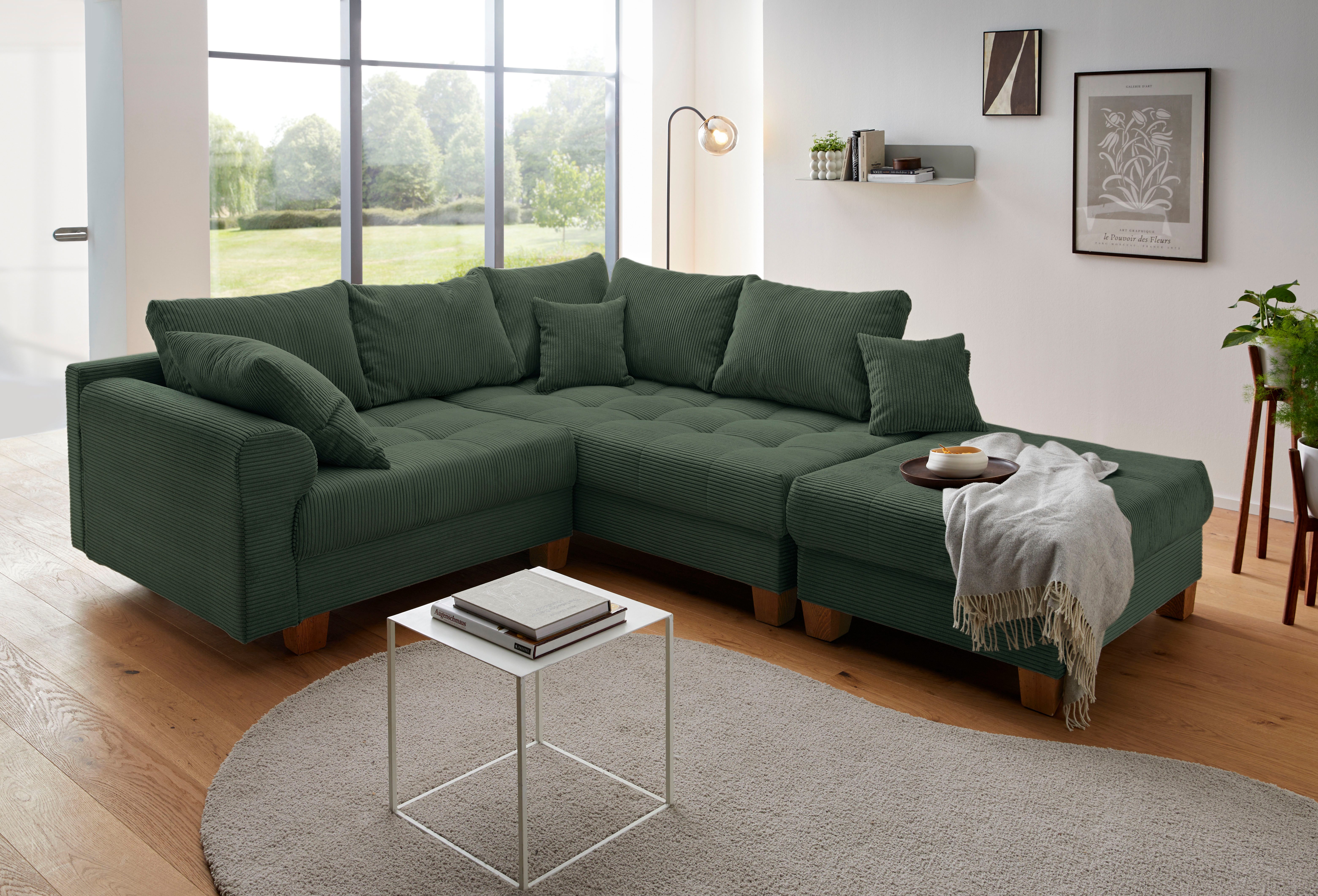 Home affaire Ecksofa "Rice L-Form, B: 216 cm" Set: Sofa & Hocker, mit 3 Zie günstig online kaufen