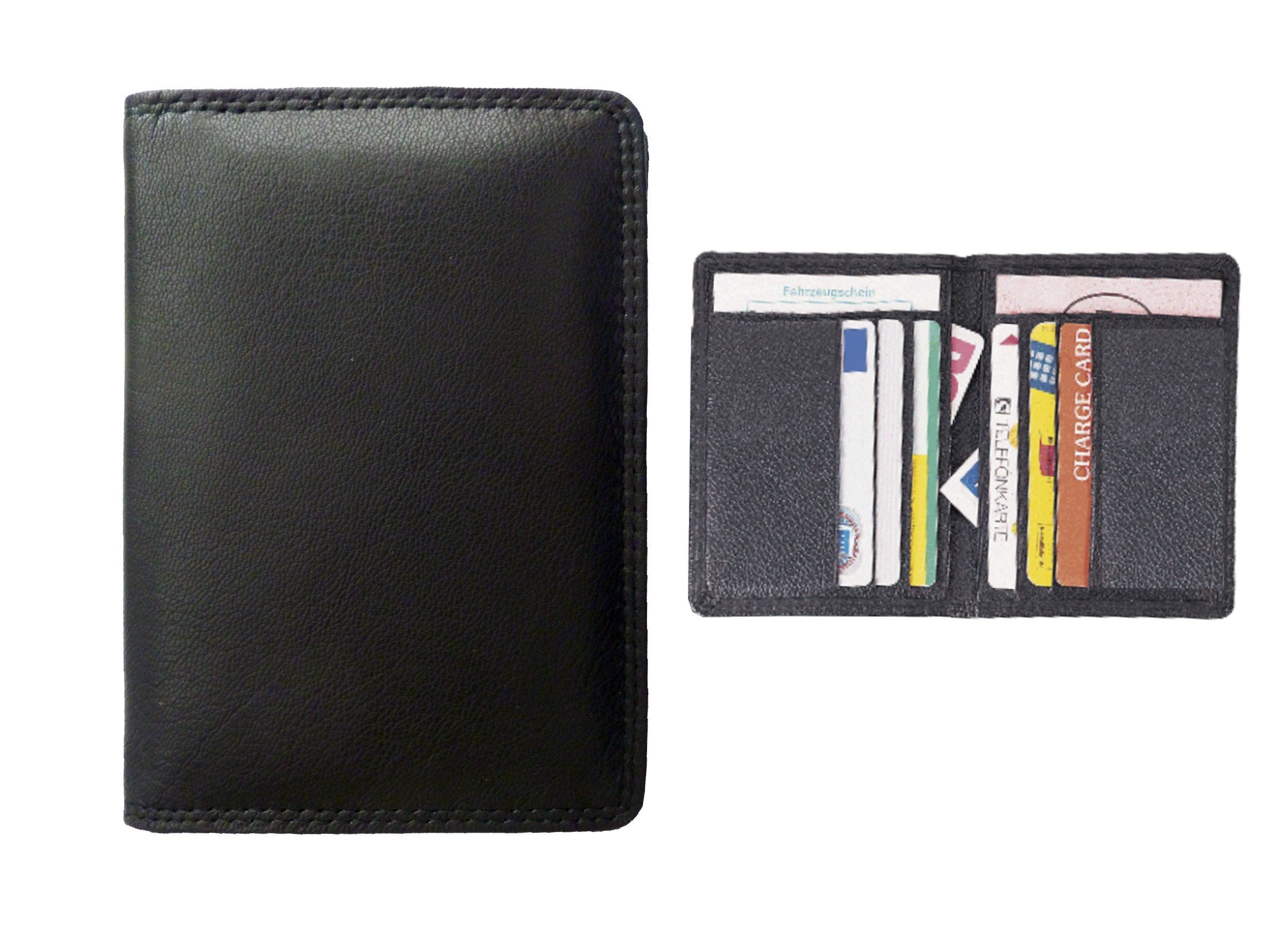 Best Offer Brieftasche Leder-Ausweistasche / KFZ Schein Schutzhülle mit Kreditkartenfächer /