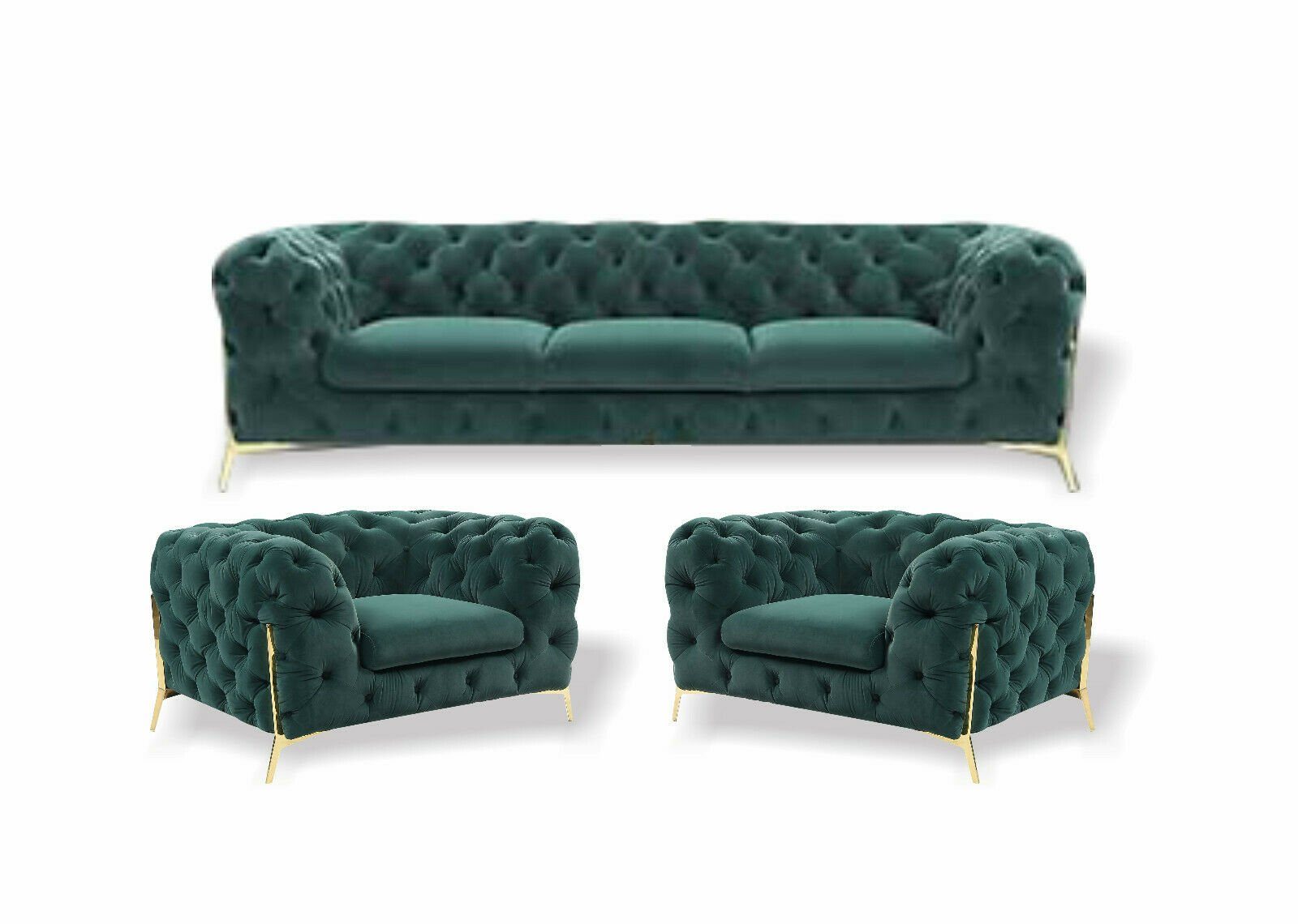 3+1+1 luxus Sofa, Sofa-Set hellgrün Chesterfield JVmoebel