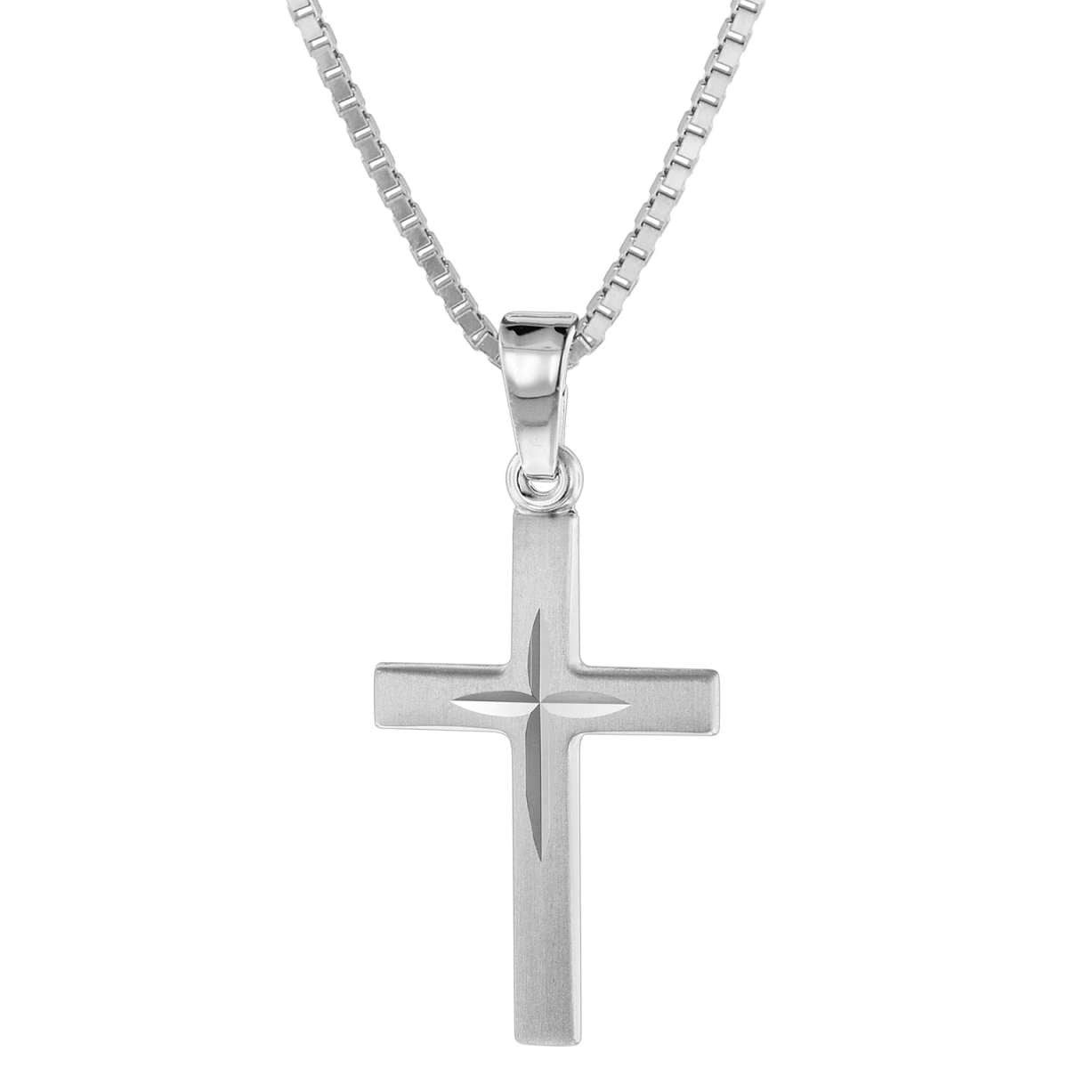trendor Kreuzkette 75419, Kreuz-Anhänger 18 mm Weißgold 585 mit Silberkette für Kinder