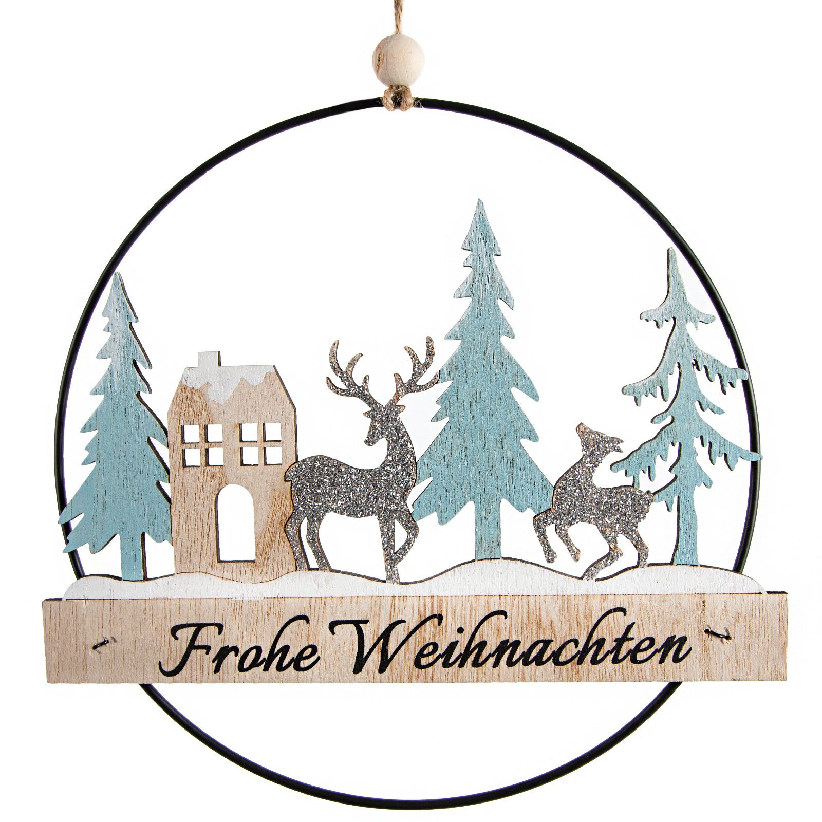 LogbuchVerlag Baumbehang Türkranz aus Holz "Frohe Weihnachten" Deko Ø