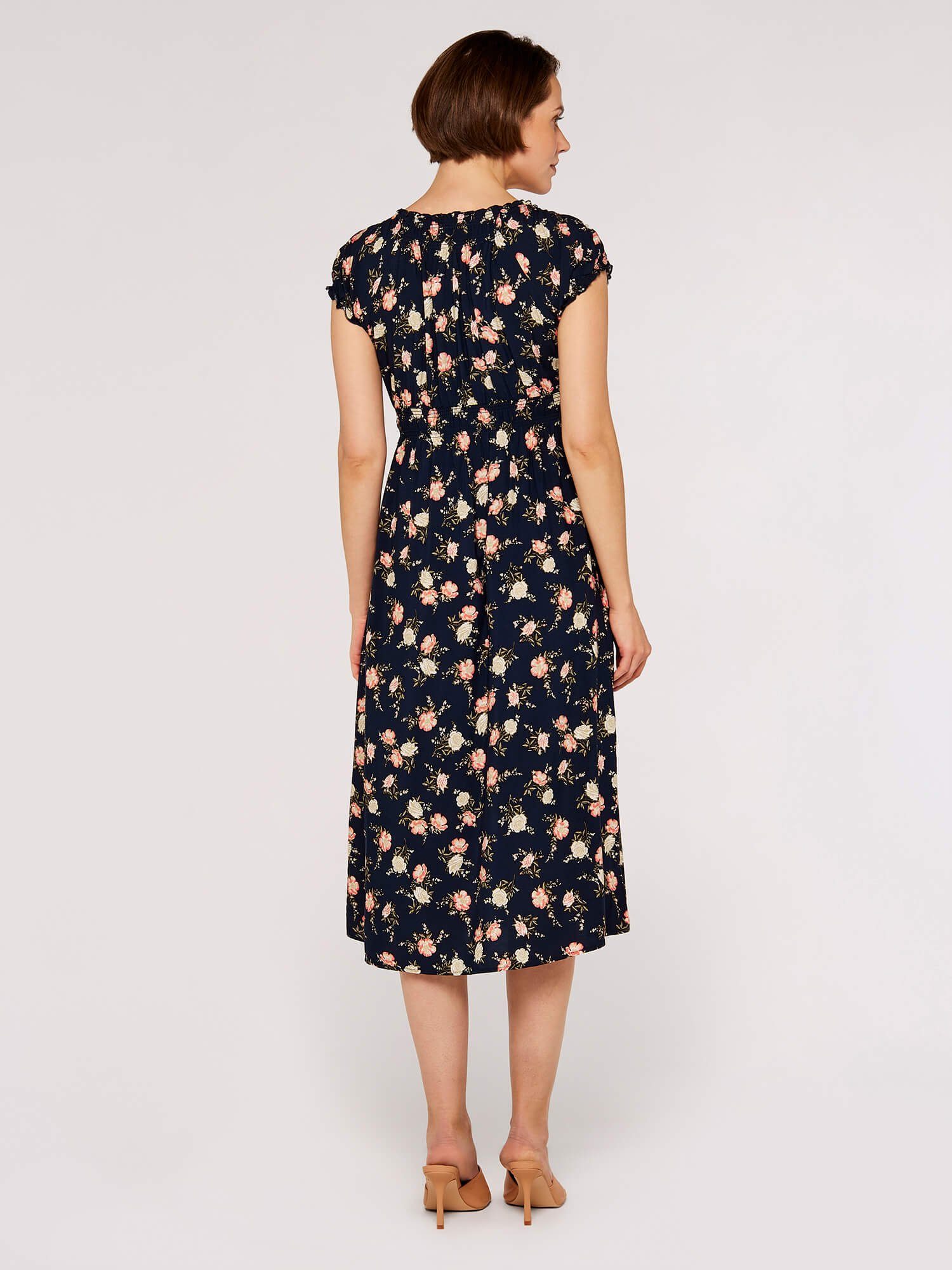 Apricot Midikleid Vintage Rose Milchmädchen-Kleid (1-tlg) mit Smokdetails – Bild 4 von 4