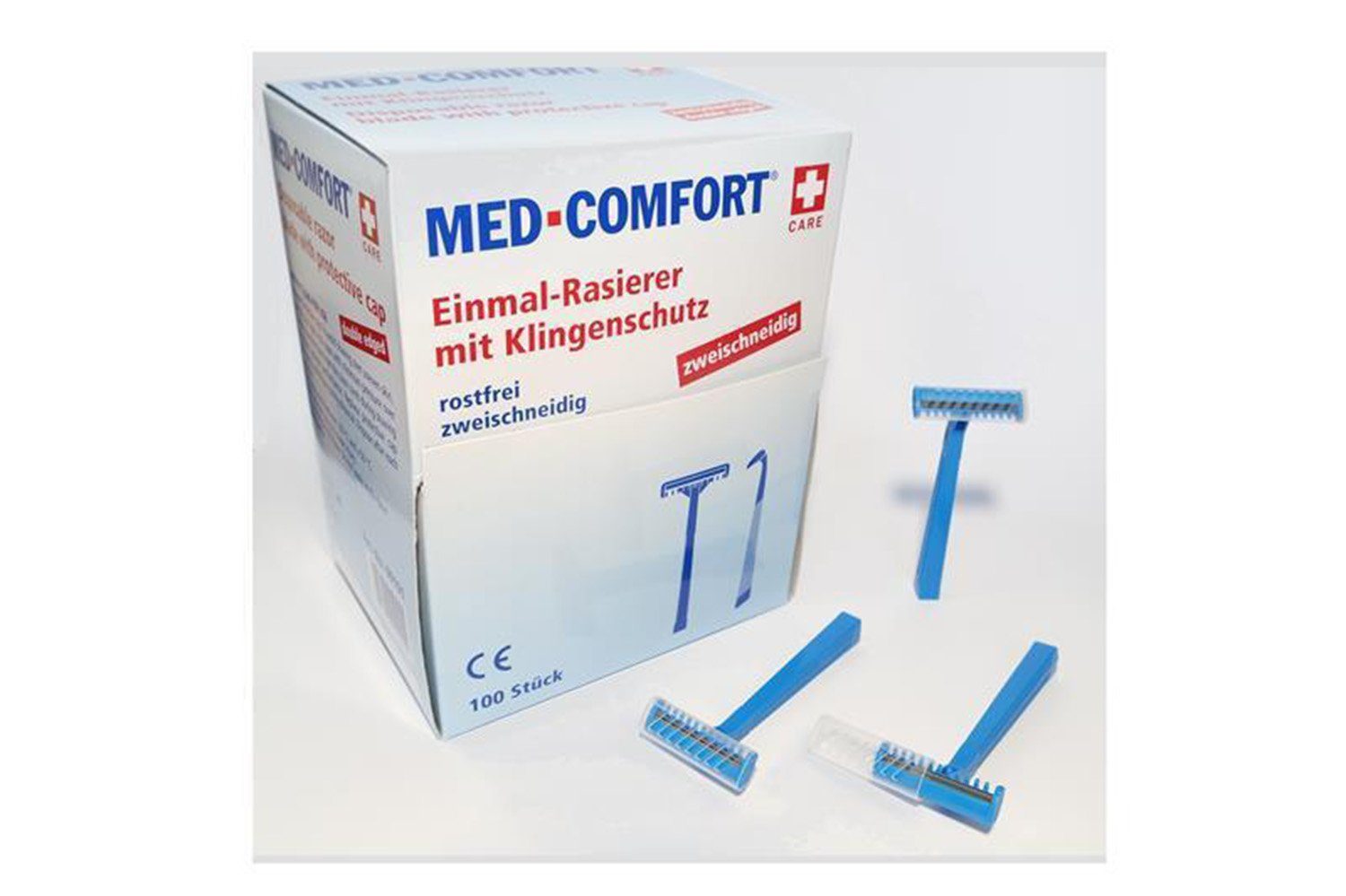 AMPri Einwegrasierer Einmal - Rasierer zweischneidig 100 Stück blau Med-Comfort, Set, 100-tlg., Einweg-Rasierer, Einwegrasierer Einmalrasierer Rasur Rasierer