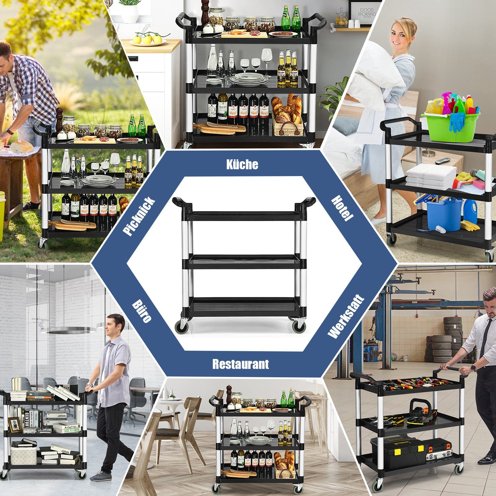 COSTWAY Servierwagen, mit Griffen & 4 Rollen, Metall, 103 x 49 x 98 cm günstig online kaufen