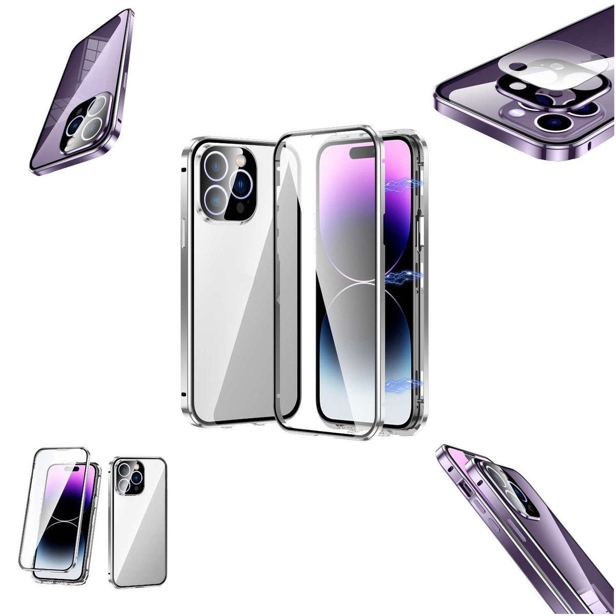 Wigento Handyhülle Beidseitiger 360 Grad Magnet / Glas Case Bumper für Apple iPhone 14 Pro Max Handy Tasche Case Hülle Cover New Style