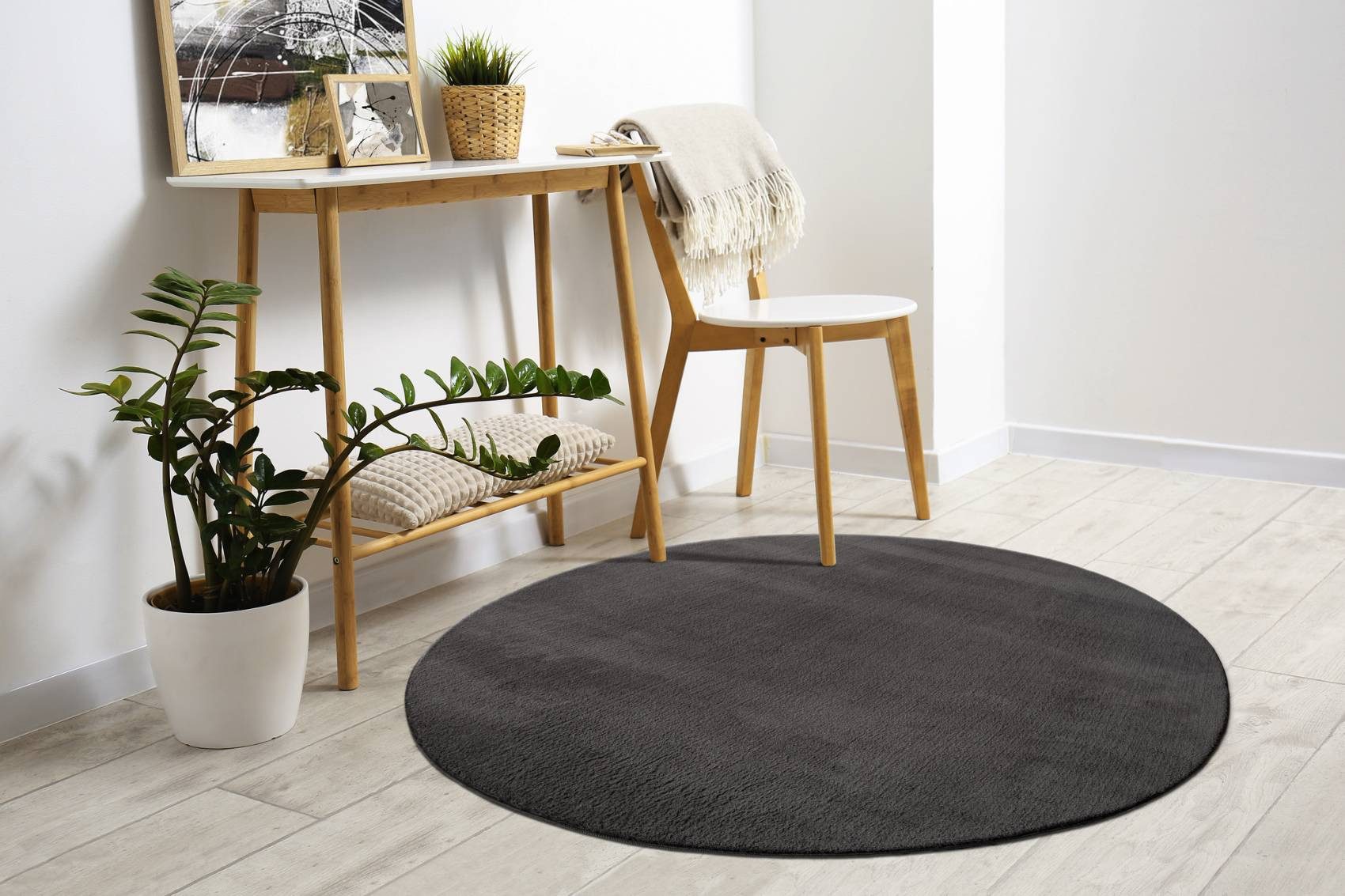 Floornovo Hochflor-Teppich Indoor Teppich Anthrazit versch. Größen - rechteckig für alle Innenräu, rund, Trocken- und Feuchträume