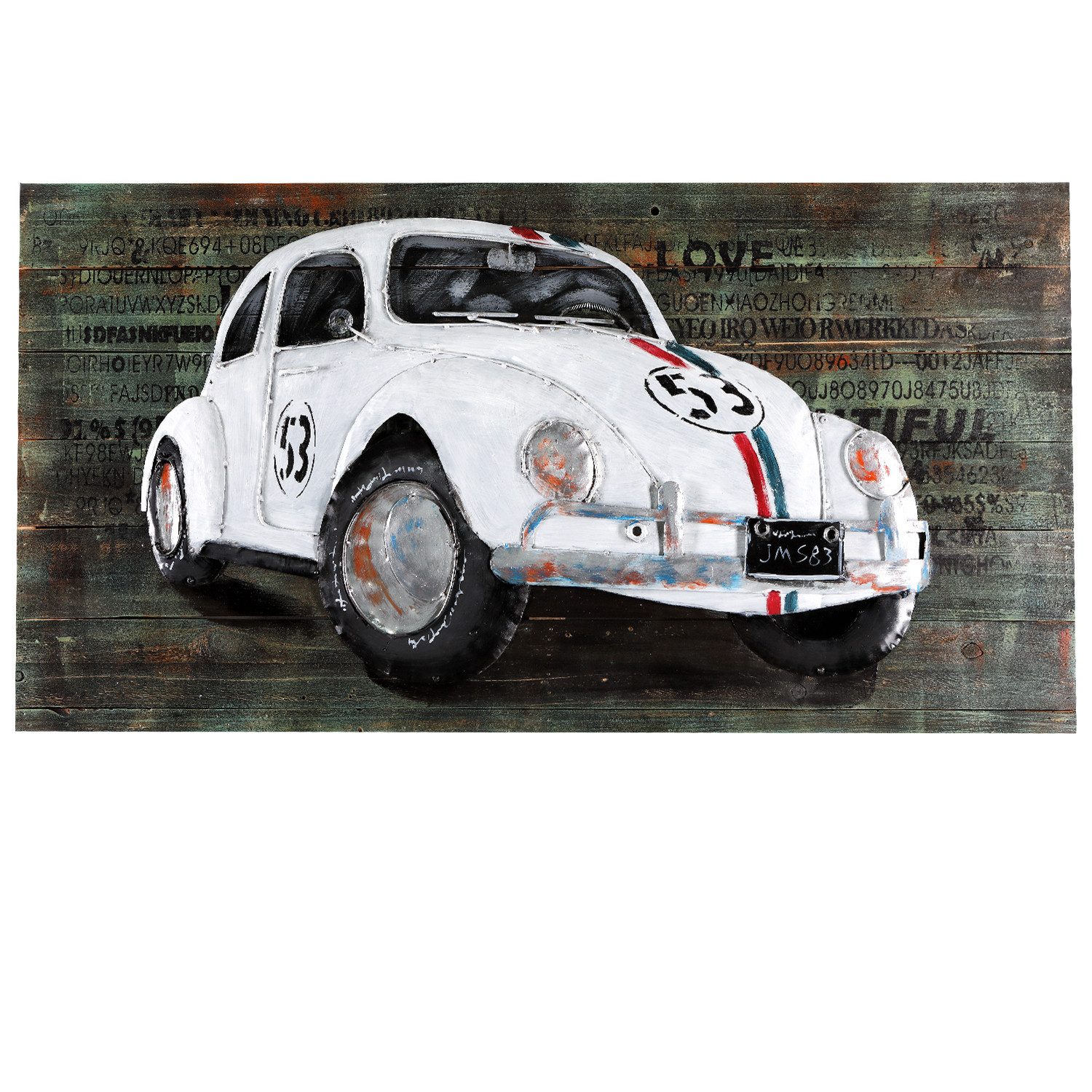 Home4Living Metallbild Wandbild Metallbild Motiv Herbie 3D Bild Unikat Relief, VW Käfer, 3D-Effekt