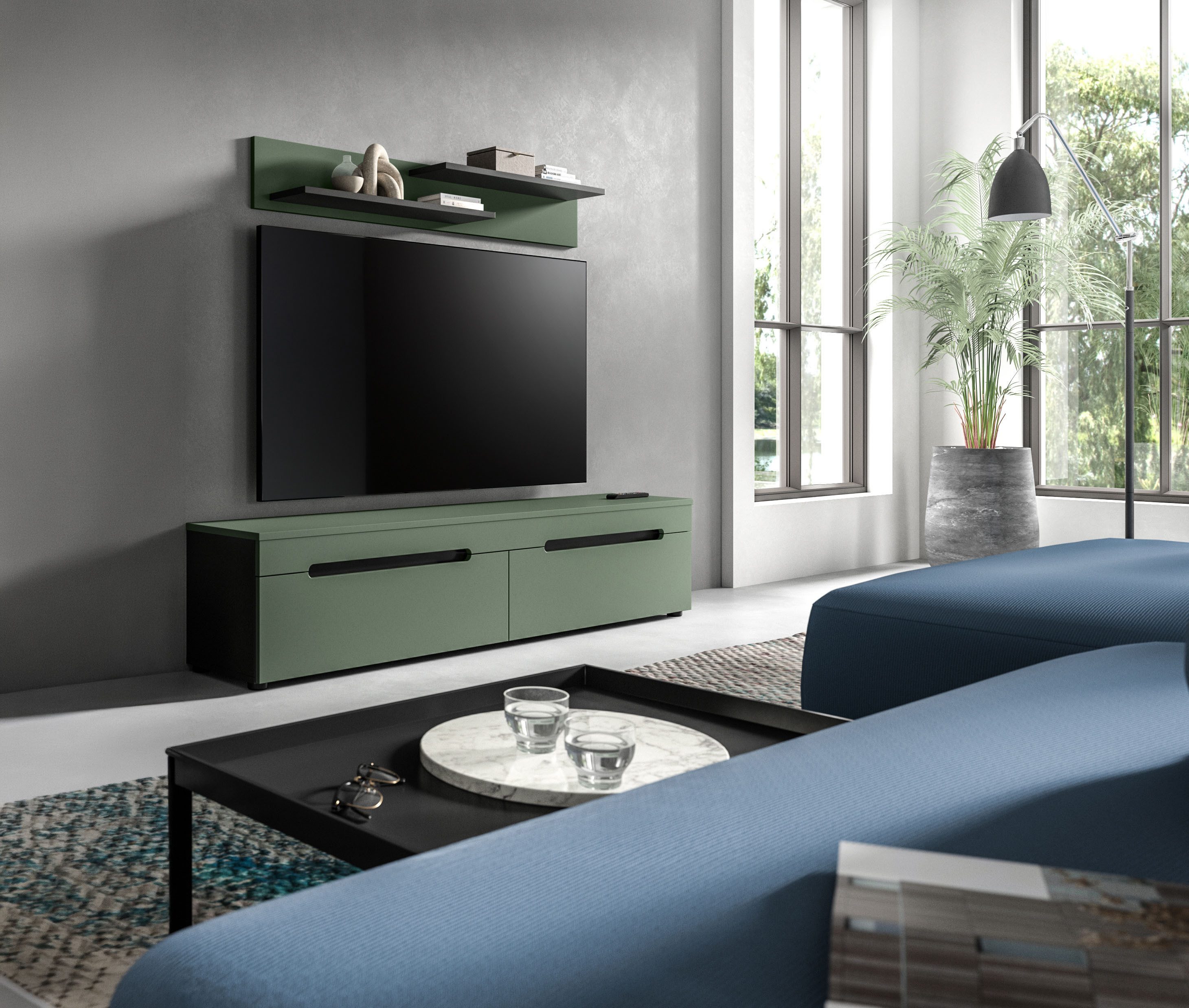 Home affaire Wohnwand REHAT, TOPSELLER!, 2-teilig, wahlweise stehend und hängend montierbar, (2-St., Set bestehend aus: Wandboard (13x19x8 cm) und Lowboard (170x38x33 cm), Kombination, Anbauwand, Set, Wohn-Set, Wohnzimmer-Set, Schrankwand