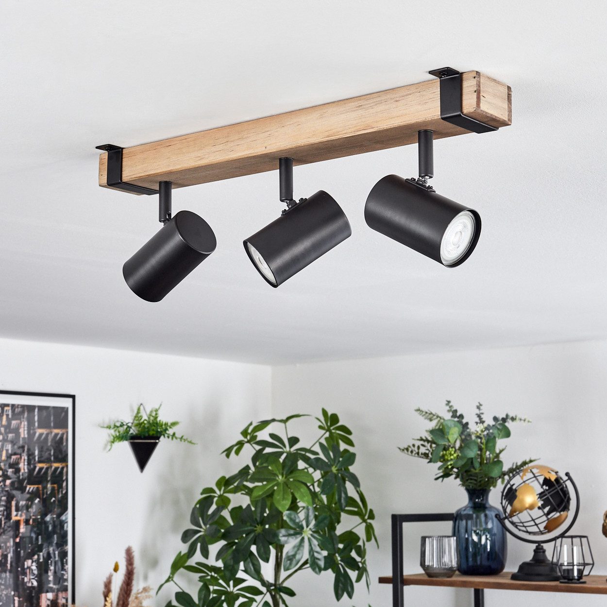 hofstein Deckenleuchte Deckenlampe aus Metall/Holz in Schwarz/Naturfarben, günstig online kaufen