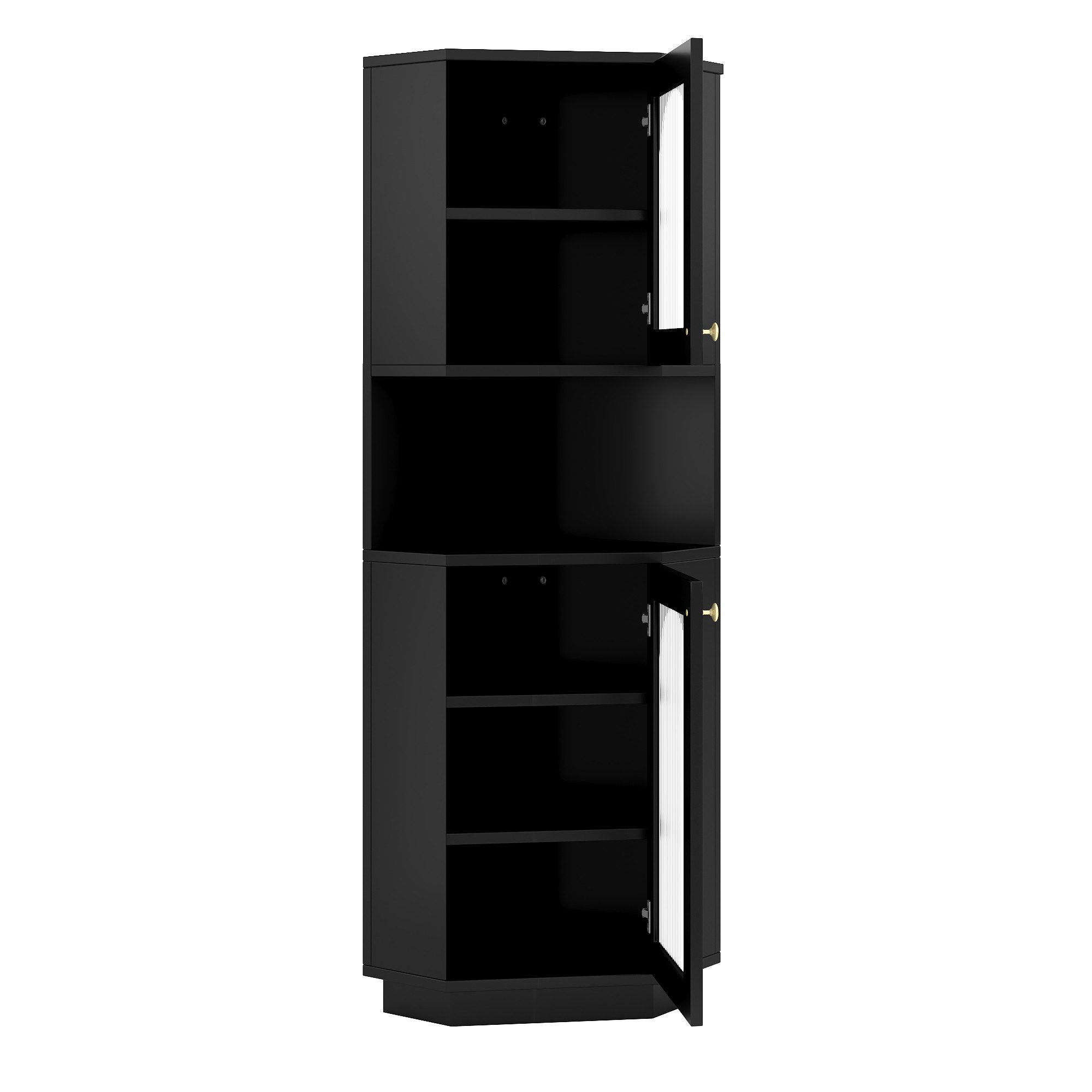 Flieks Badkommode Eckschrank mit LED-Beleuchtung Hochschrank (1 St., mit verstellbaren Einlegeböden, B45/H166,5 cm), Dreieckiger Badezimmerschrank mit 2 Glastüren und 6 Fächern