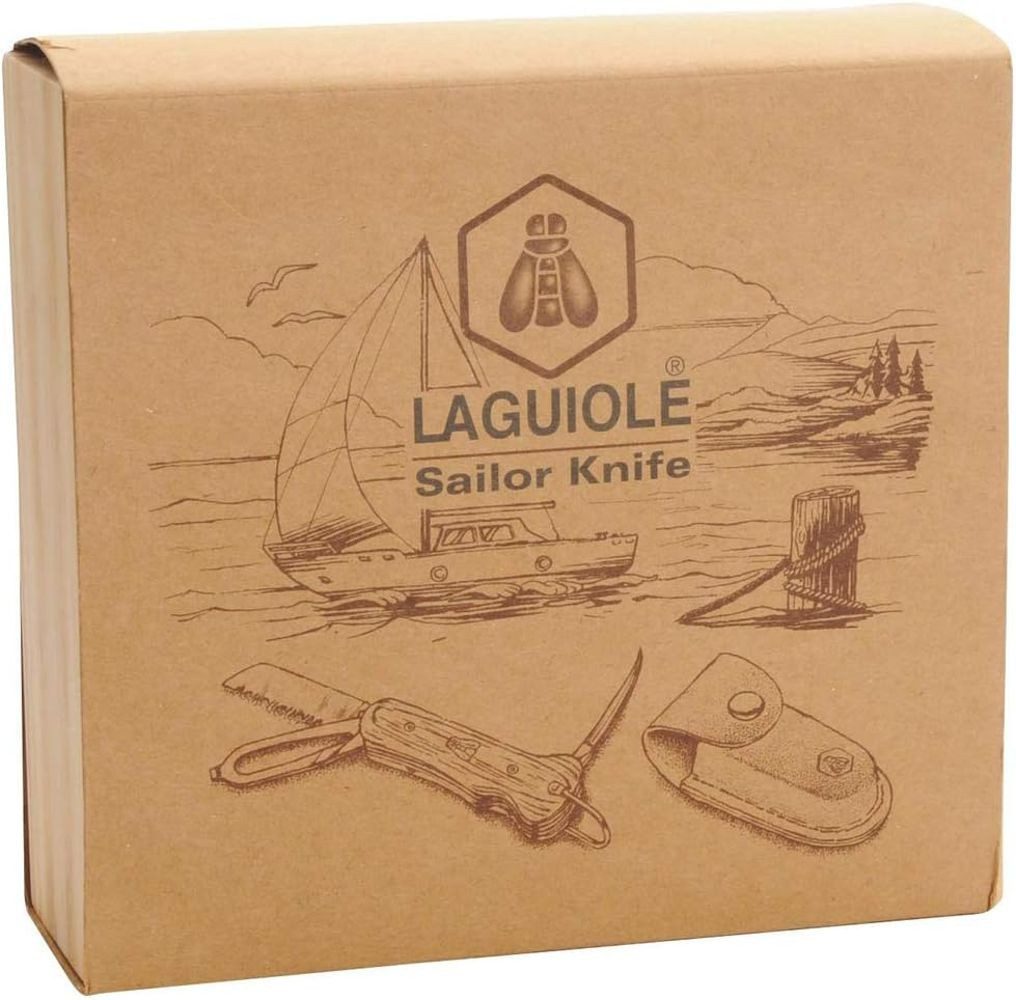 LAGUIOLE Universalmesser 1x LAGUIOLE - Faltbares Marinemesser - Edelstahl, Pakka Holz, (1 St), Multifunktionsmesser - mit Ledertasche mit Gürtelclip