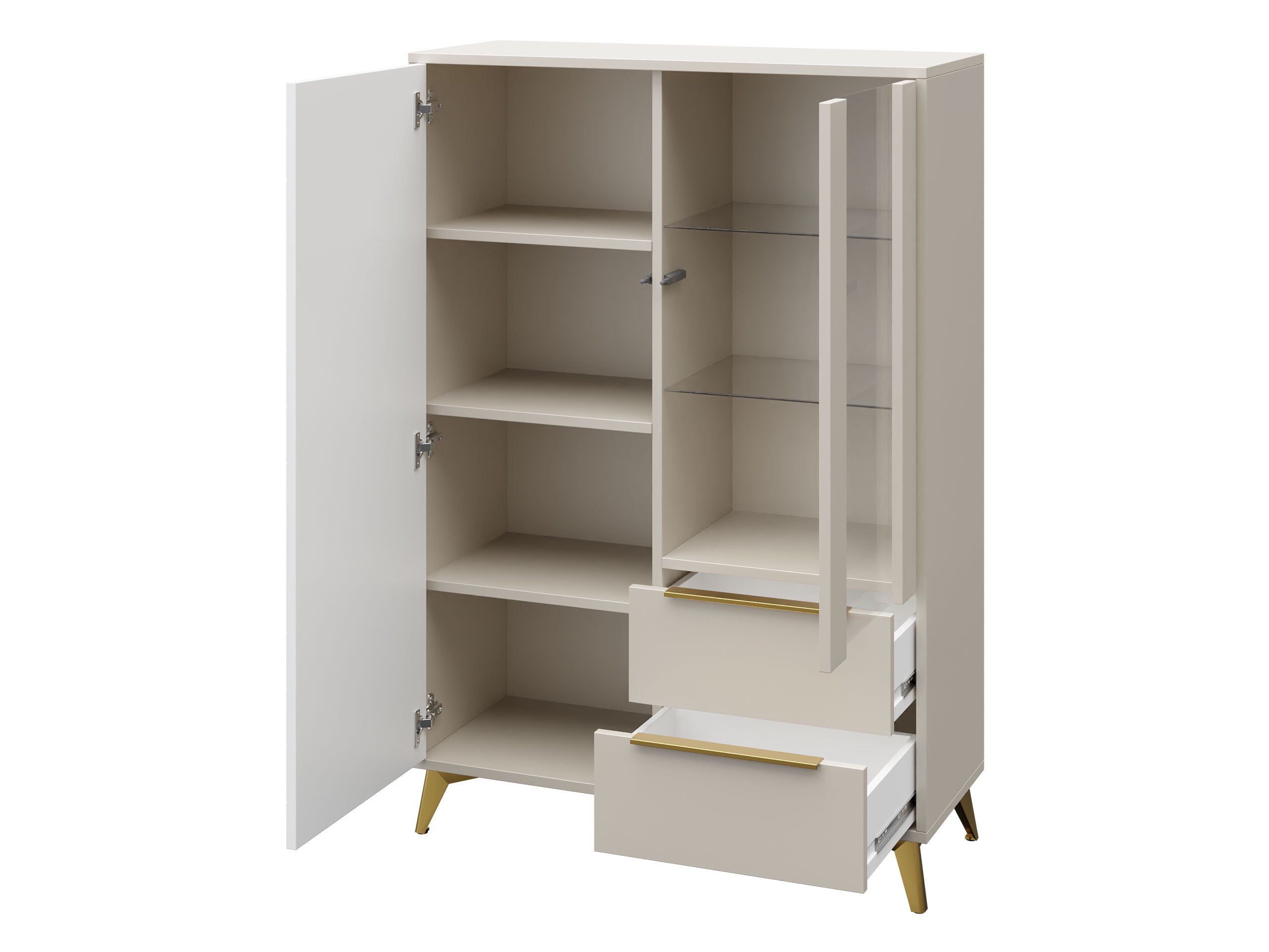 MIRJAN24 Vitrine Xylix 2D2SZ (mit zwei Drehtüren und zwei Schubladen) Glaseinlegeböden, 104x40x150 cm – Bild 5 von 5