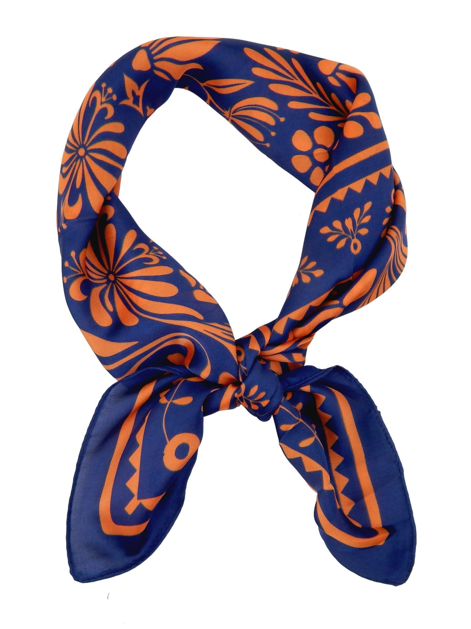 Ella Jonte Halstuch, Bandana Blau Orange Blumen Muster Trend Tuch 66 x 66 cm