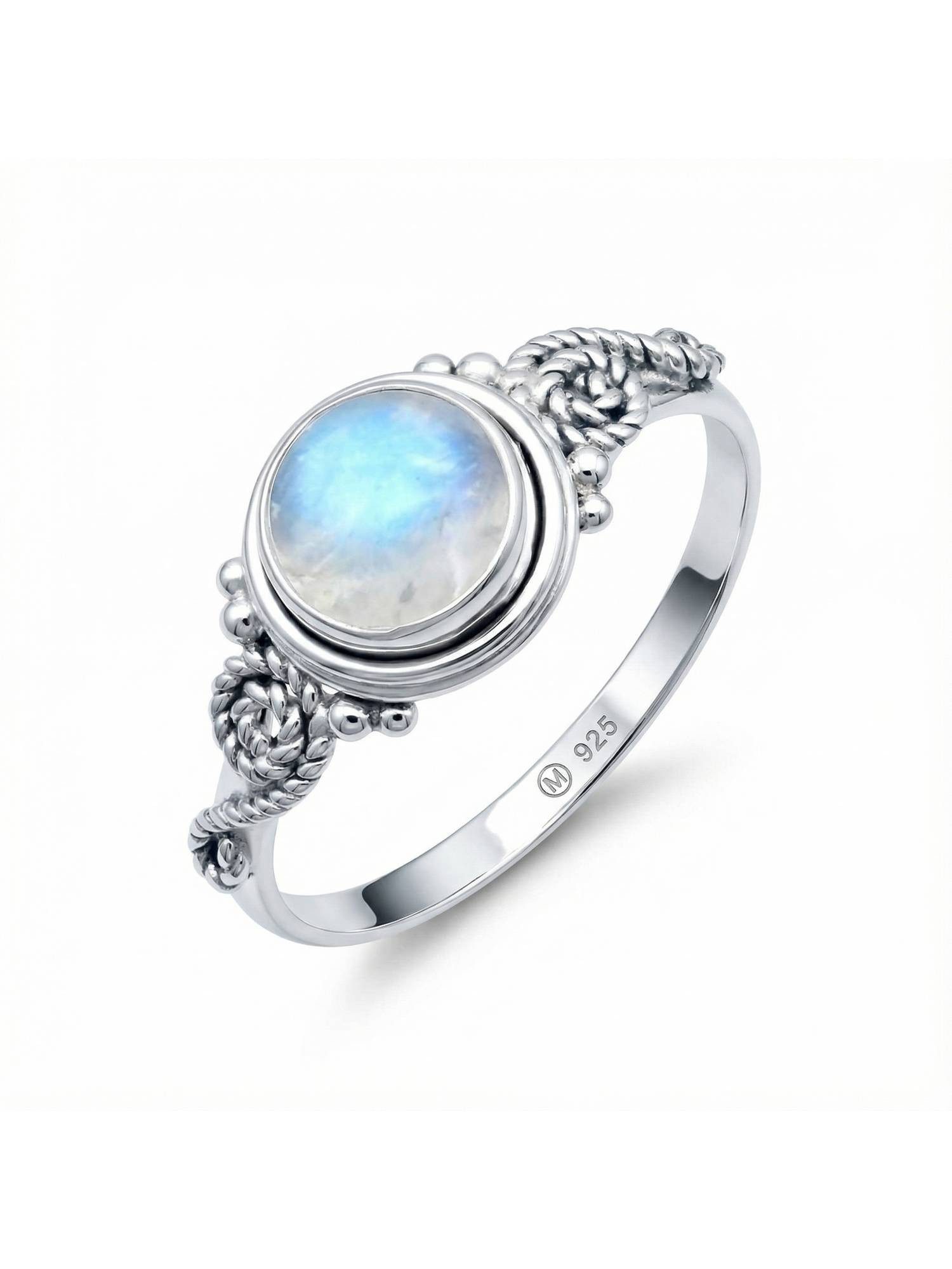 mantraroma Silberring WATU aus 925 Silber mit Regenbogen Mondstein (Ring mit Schmuckbeutel), Damenring aus 925er Silber