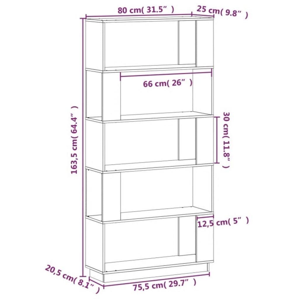 vidaXL 1-tlg. cm Kiefer, Bücherregal/Raumteiler Natur Bücherregal Massivholz 80x25x163,5