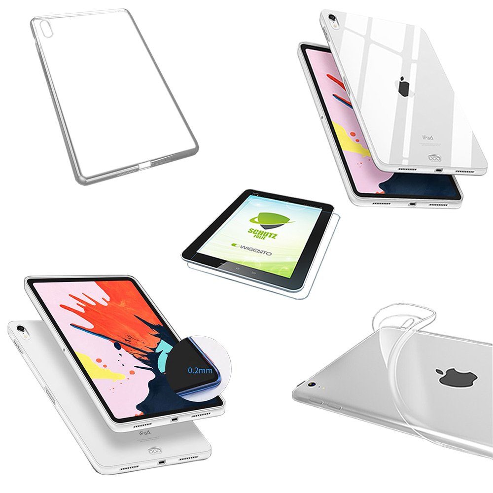 Wigento Tablet-Hülle Für Apple iPad 10.2 Zoll 2019 / 2020 / 2021 7. / 8. / 9. Generation Transparent Hülle Tasche Cover + HD LCD Folie
