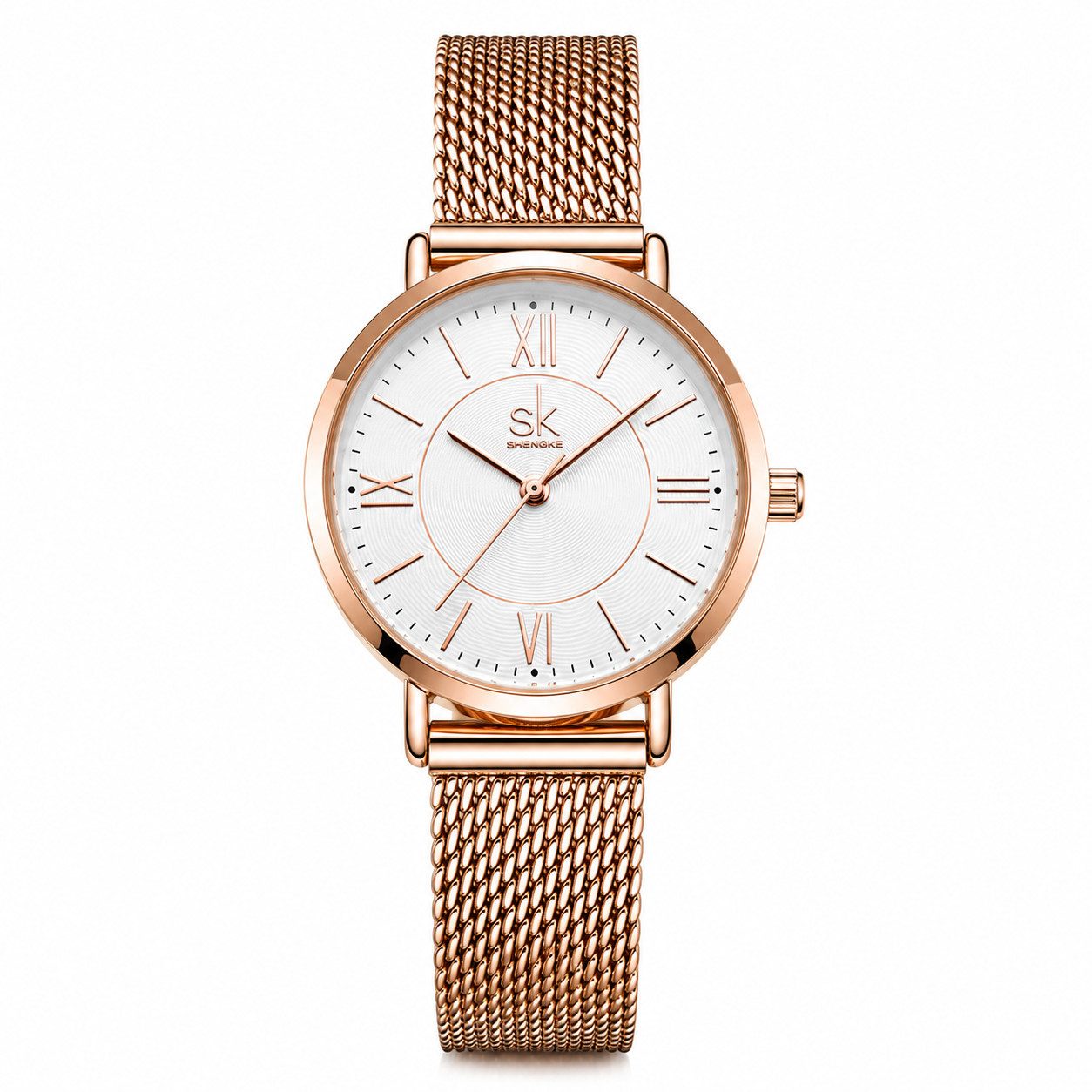 Fyrove Quarzuhr Damen Roségold, Damen Armbanduhr mit Edelstahl-Mesharmband, (weißem Zifferblatt, römischen Ziffern), Mineralglas, 30 mm, 3 ATM