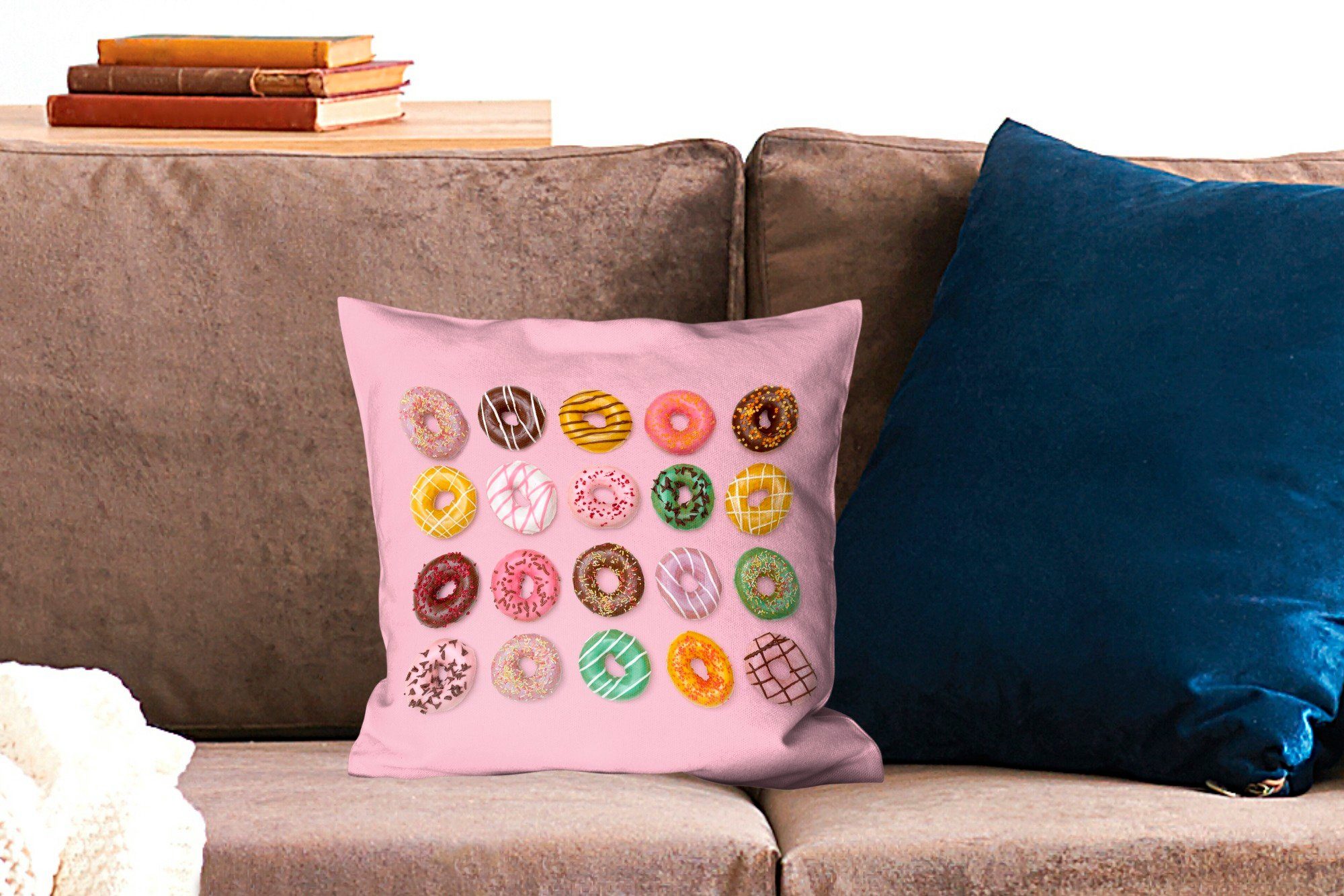 MuchoWow Schlafzimmer, Donuts Wohzimmer, Füllung Hintergrund, für Bunte Zierkissen mit rosa auf Deko, Dekokissen Sofakissen