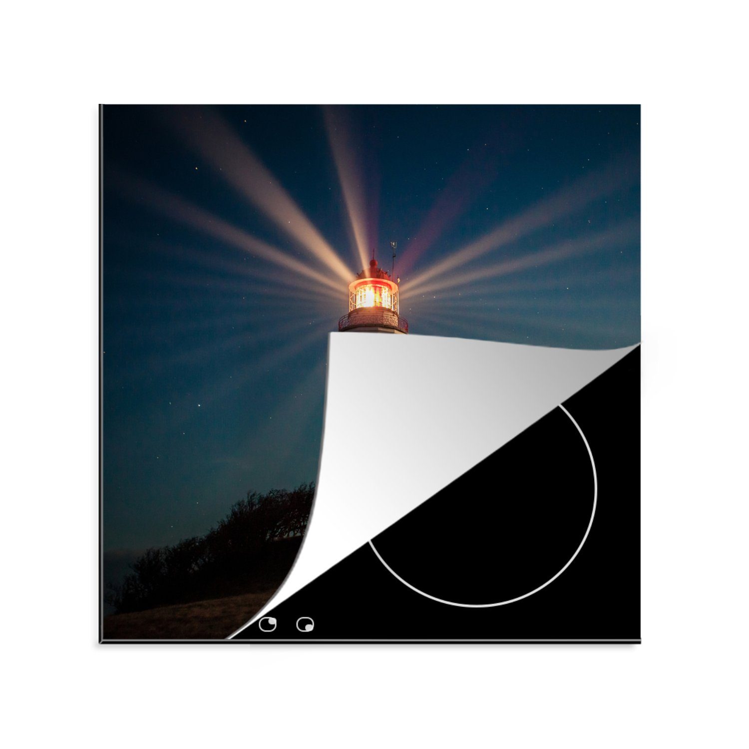 MuchoWow Herdblende-/Abdeckplatte Leuchtturm - Licht - Sterne, Vinyl, (1 tlg), 78x78 cm, Ceranfeldabdeckung, Arbeitsplatte für küche