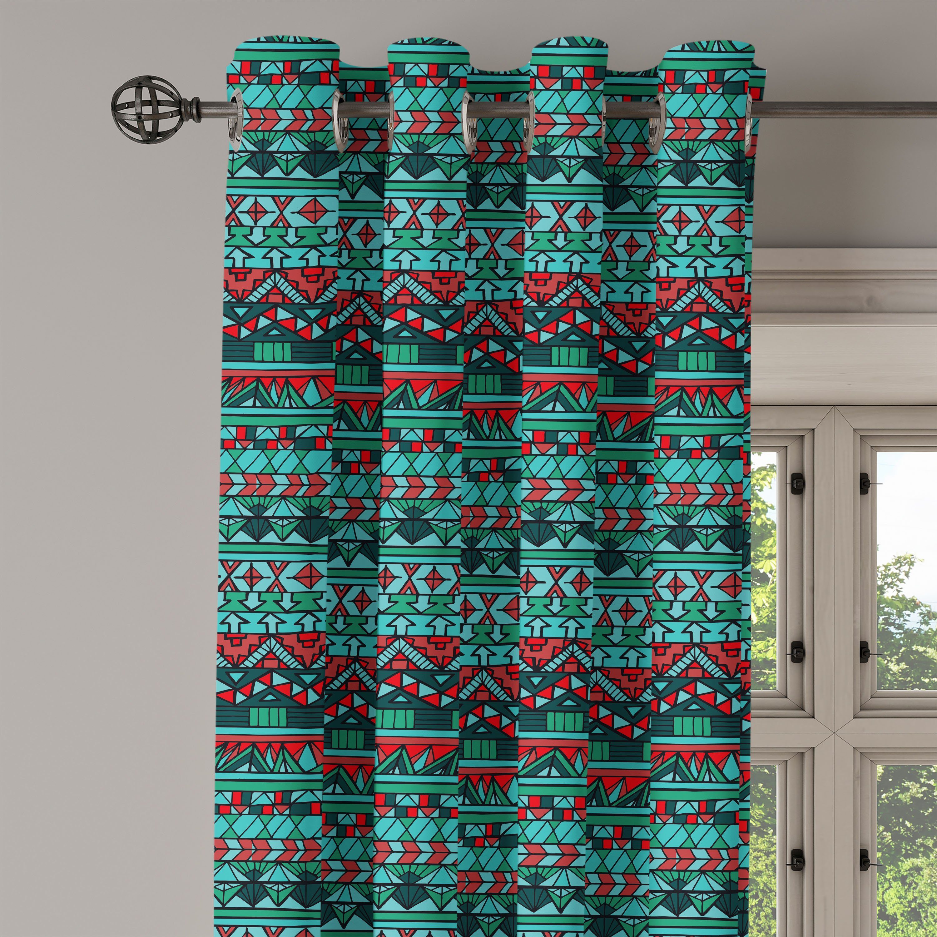 Schlafzimmer Wohnzimmer, Aztec Drawn Abakuhaus, für Gardine Stammes Hand 2-Panel-Fenstervorhänge Dekorative