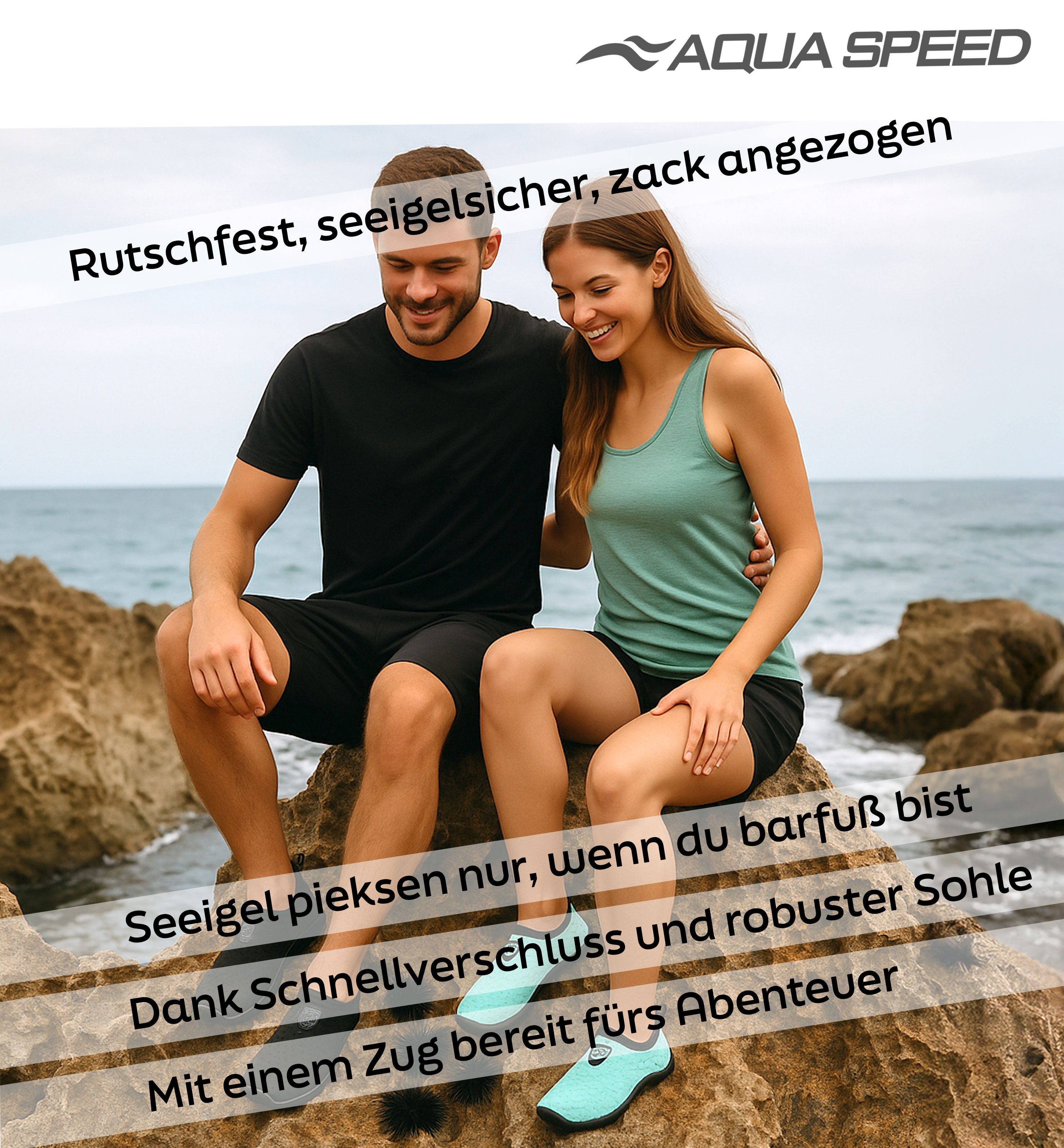 Aqua Speed 30 Aqua Shoe flexible Strandschuhe mit Barfußfeeling für Alltag Wasserschuh (Strandschuhe mit Profilsohle – bequem, sicher & schnelltrocknend) Schnelltrocknend & weich – Mikrofaserhandtuch inklusive