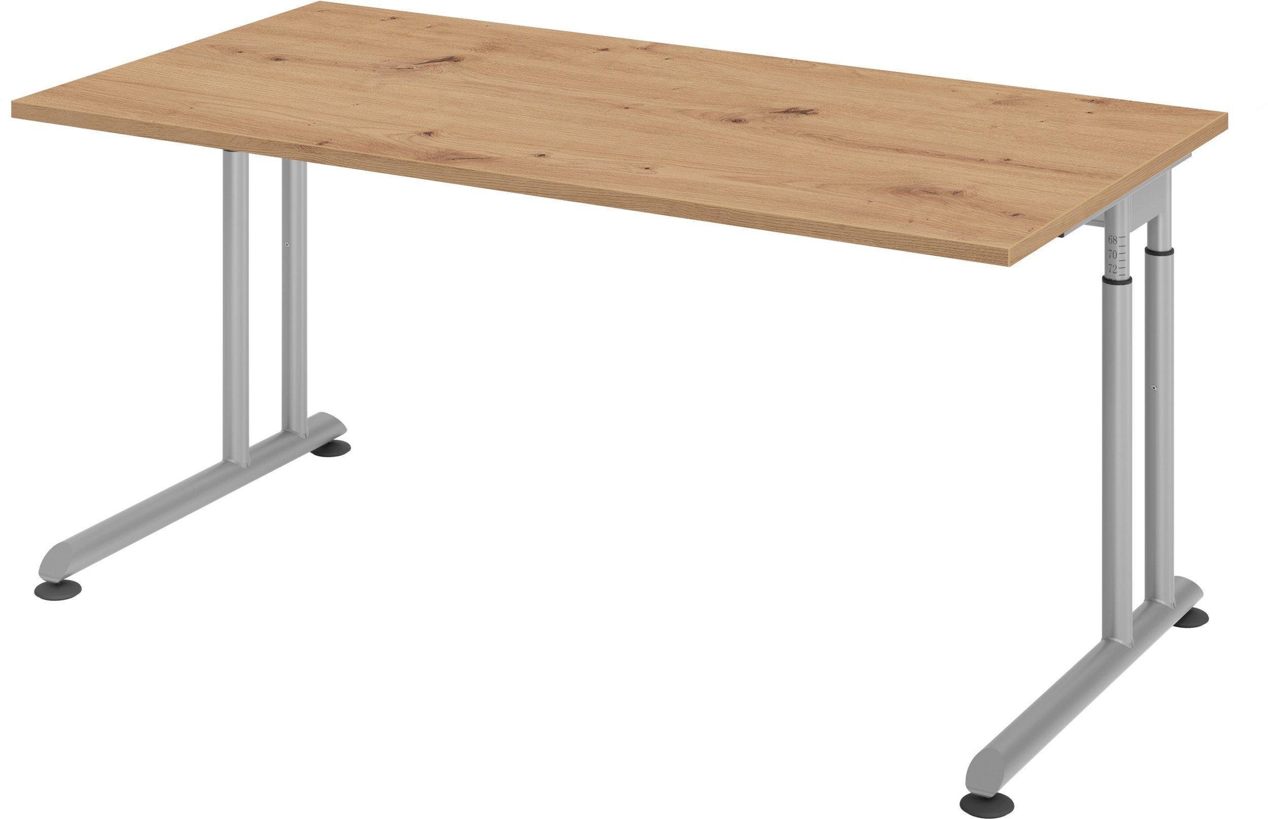 bümö Schreibtisch Schreibtisch Serie-Z, Rechteck: Asteiche - 160 Gestell: 80 x - Dekor: Silber cm