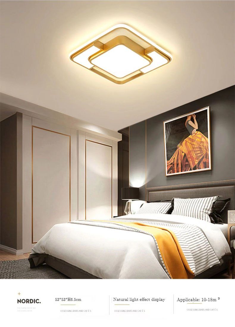 dimmbar 44W LED Wohnzimmer, Quadrat Dimmbar Daskoo Deckenlampe mit Fernbedienung stufenlos LED fest Deckenleuchte Kaltweiß, Warmweiß, Neutralweiß, Gold Deckenleuchten LED integriert,