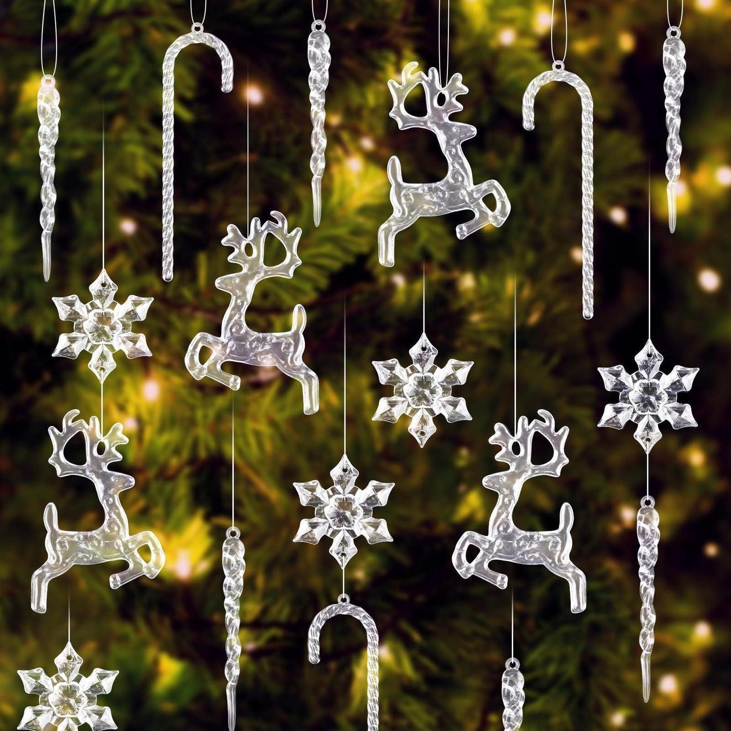 LuxusKollektion Christbaumschmuck Weihnachtsdeko Eiszapfen Anhänger transparent Acryl 30St