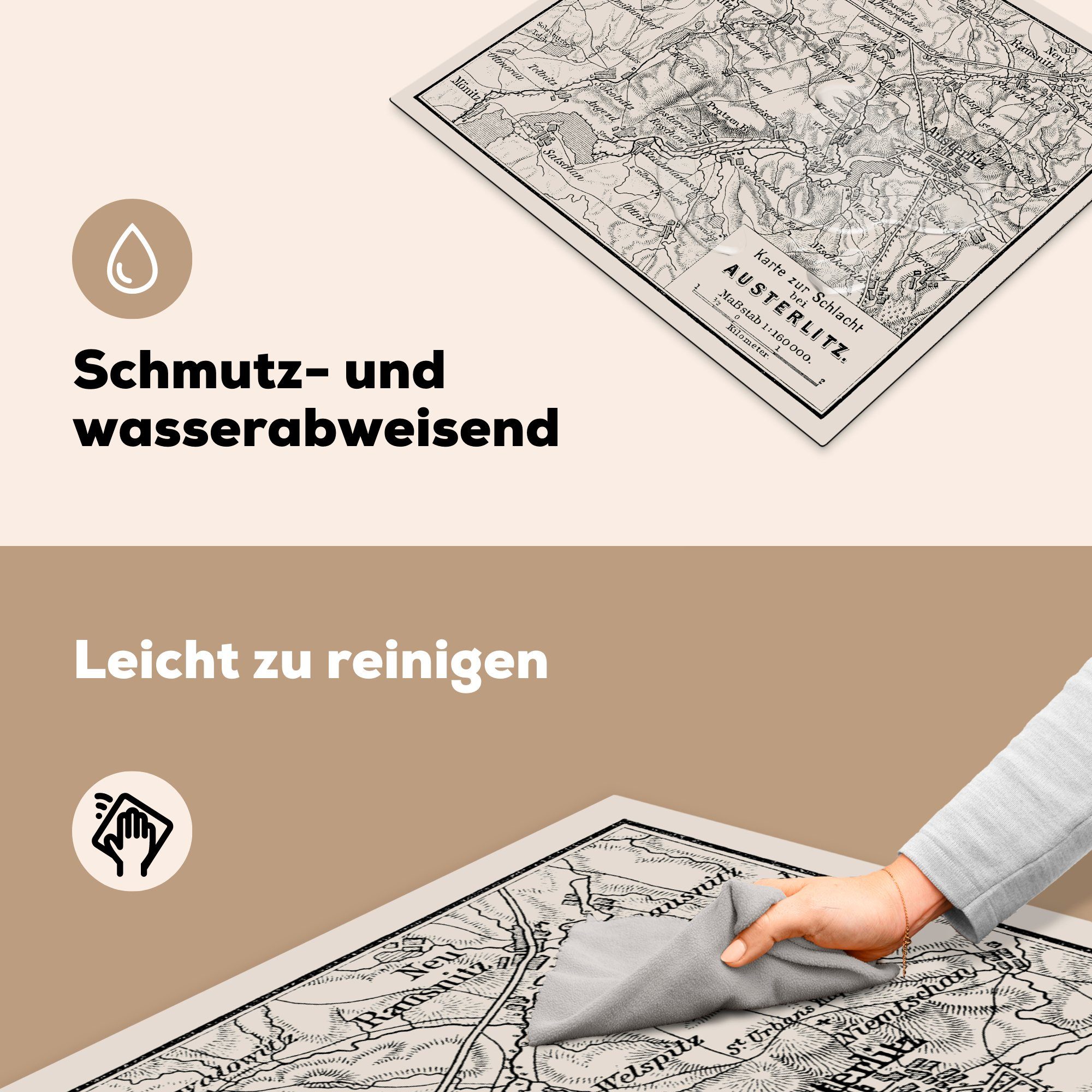 MuchoWow Herdblende-/Abdeckplatte Illustrierte Karte Vinyl, 60x52 cm, der Schlacht Arbeitsfläche von Austerlitz, Mobile Ceranfeldabdeckung (1 nutzbar, tlg)