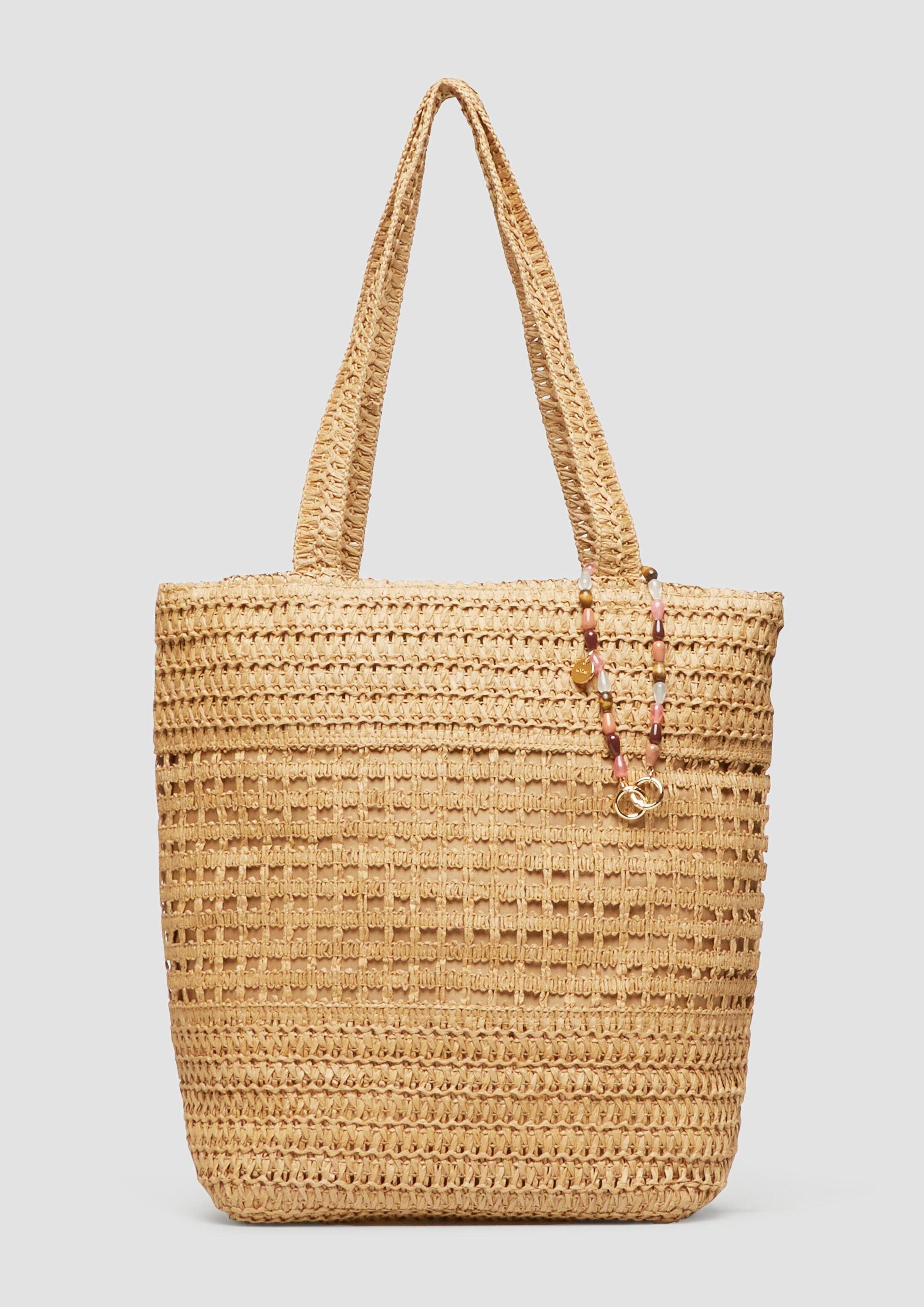 s.Oliver Shopper Tasche, Raffia-Totebag mit Reißverschluss und Schmuck-Detail