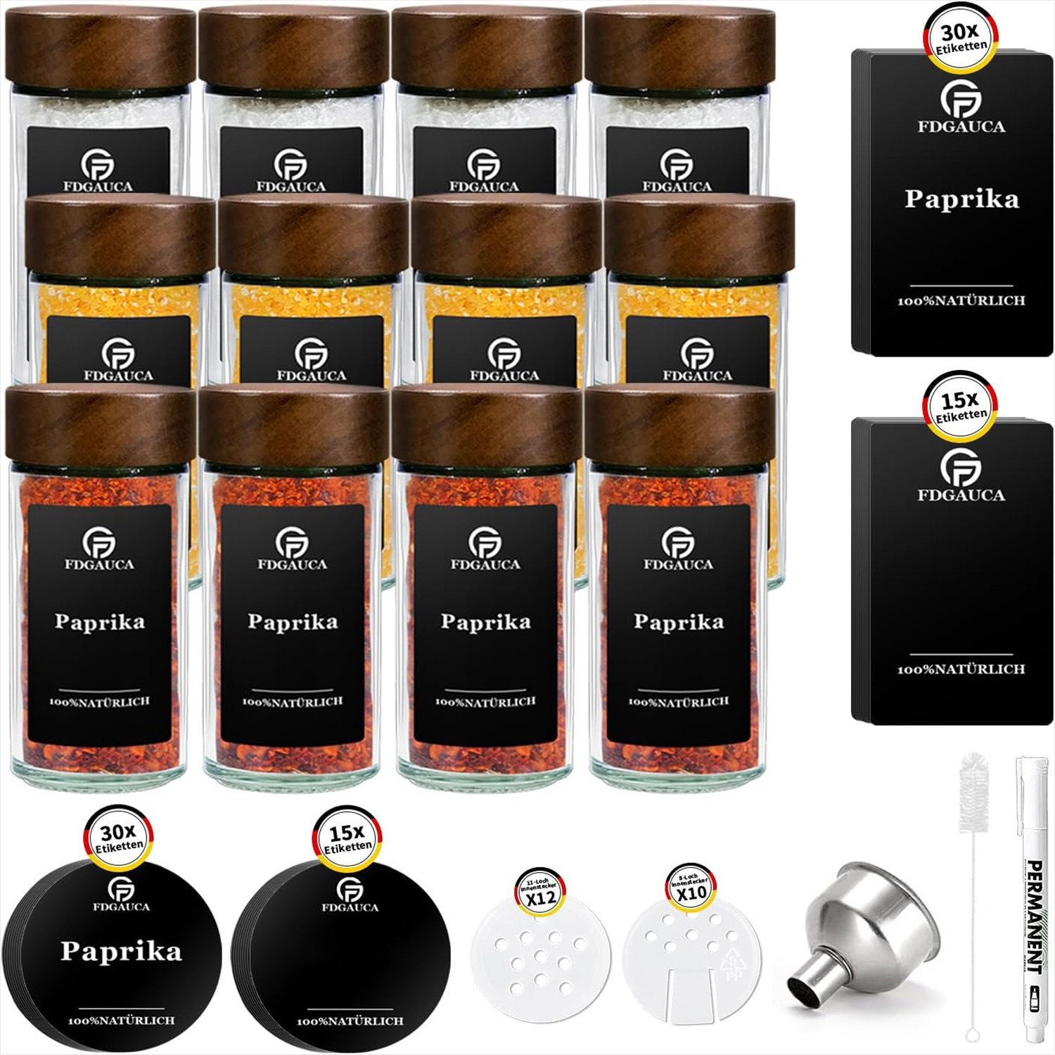 KingLux Gewürzbehälter 12Stk.Gewürzdosen 100ml Glas Gewürzbehälter,Kappen günstig online kaufen