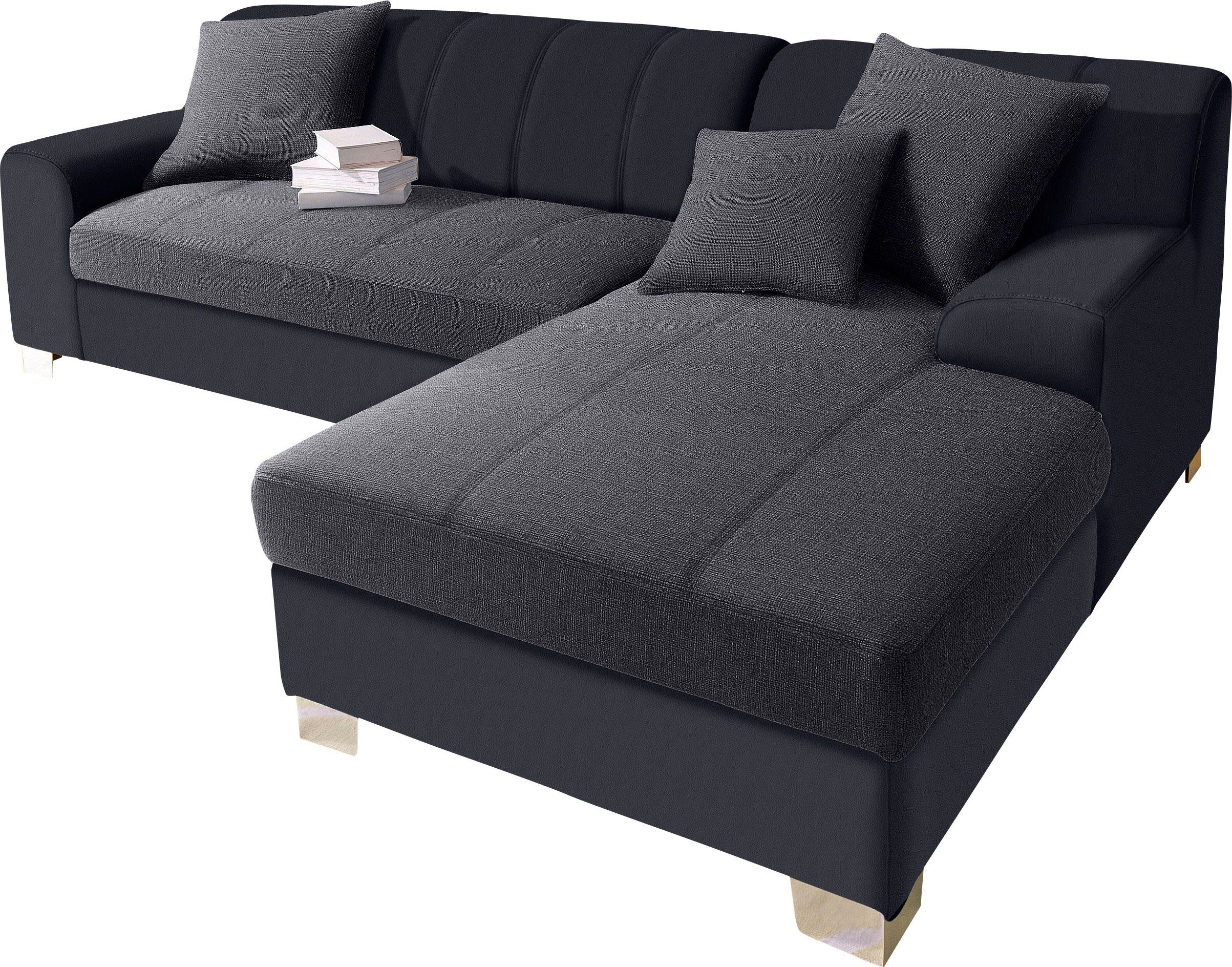 DOMO collection Ecksofa Turah incl. Zierkissen, moderne Steppung, auch in Leder, wahlw. mit Bettfunktion, L-Form, B/T: 239/152cm, Unser Dauertiefpreis