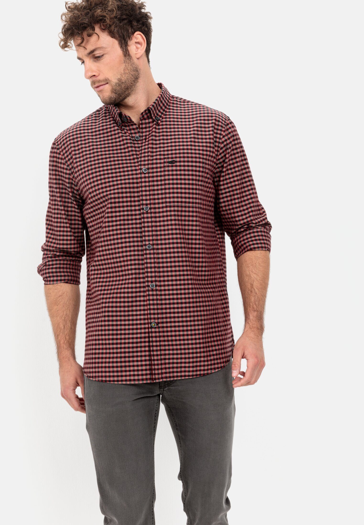 camel active Karohemd aus reiner Baumwolle Langarm Button-Down Button-Down