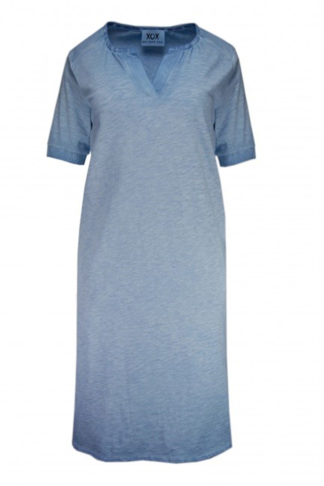 XOX Sommerkleid XOX Shirtkleid Kurzarm mit V-Ausschnitt, blau washed - Fair  Trade, Damenkleid kurzarm