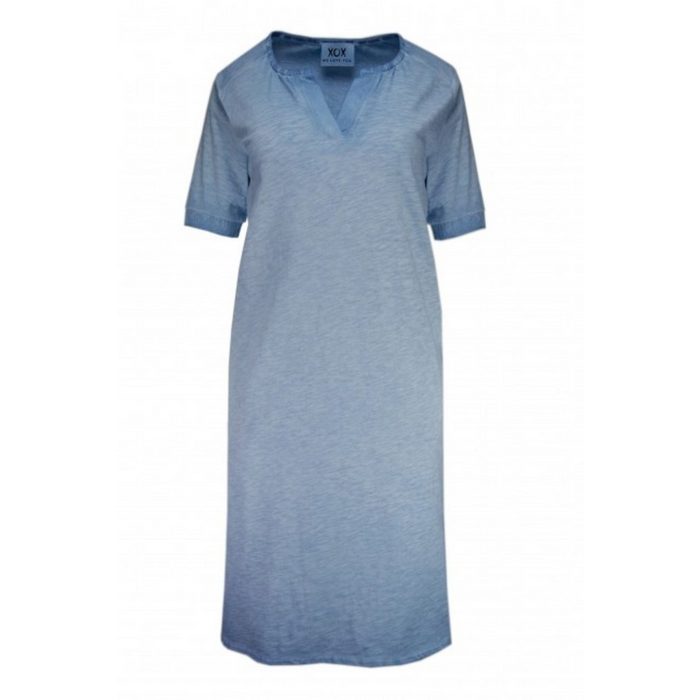 XOX Sommerkleid XOX Shirtkleid Kurzarm mit V-Ausschnitt blau washed - Fair Trade Damenkleid kurzarm