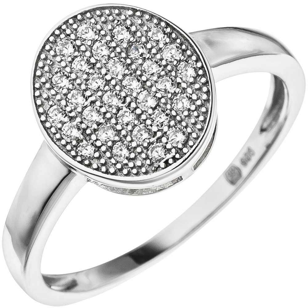Schmuck Krone Silberring Ring mit vielen weißen Zirkonia auf einer ovalen Ebene 925 Silber Fingerschmuck, Silber 925