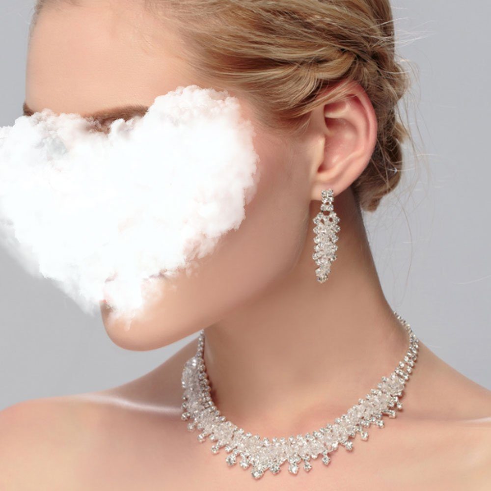 AUzzO~ Schmuckset Halskette Ohrringe, eine Krone Damenschmuck Strass-Set Hochzeits, Accessoires für Bräute 3-tlg
