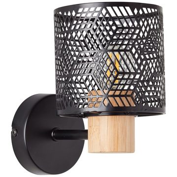 Lightbox Deckenspots, ohne Leuchtmittel, Wandspot, 17 x 18 x 12 cm, E14, Metall/Bambus, schwarz/natur