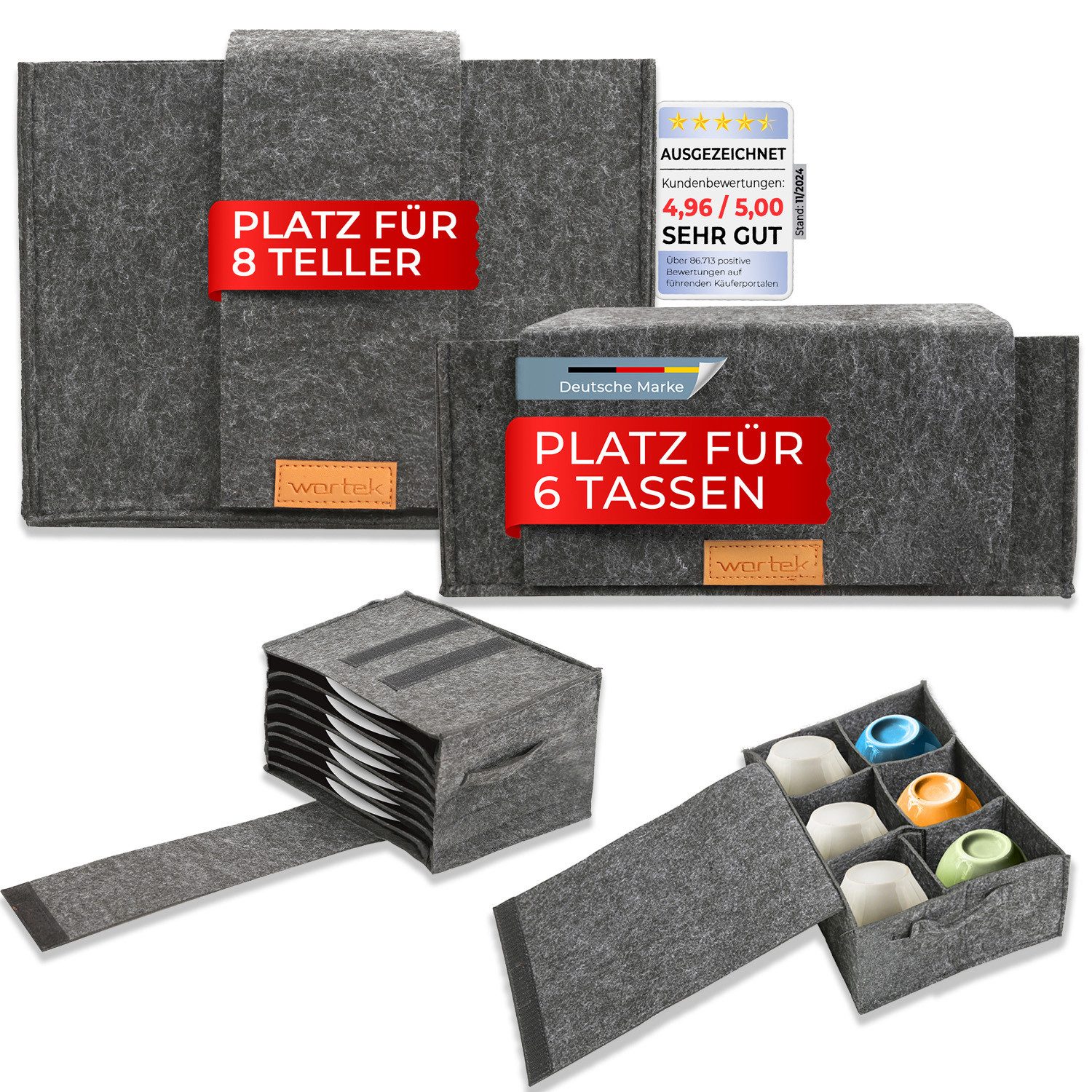 wortek Organizer Camping Taschen Filz, Tellerhalter & Tassenhalter (Set, 2 St., 2-tlg), Filztaschen Camping Zubehör