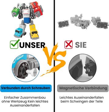 keystar Konstruktionsspielsteine Transformers 5-in-1 Transformationsfahrzeuge für Kinder, (Bausatz für auseinandernehmbare Spielzeugautos, Lernspielzeug Geschenke für Kinder, 23,5cm hoher Roboterbaustein -, 5 St), Einfach zusammenzubauen für Kinder ab 6 Jahren