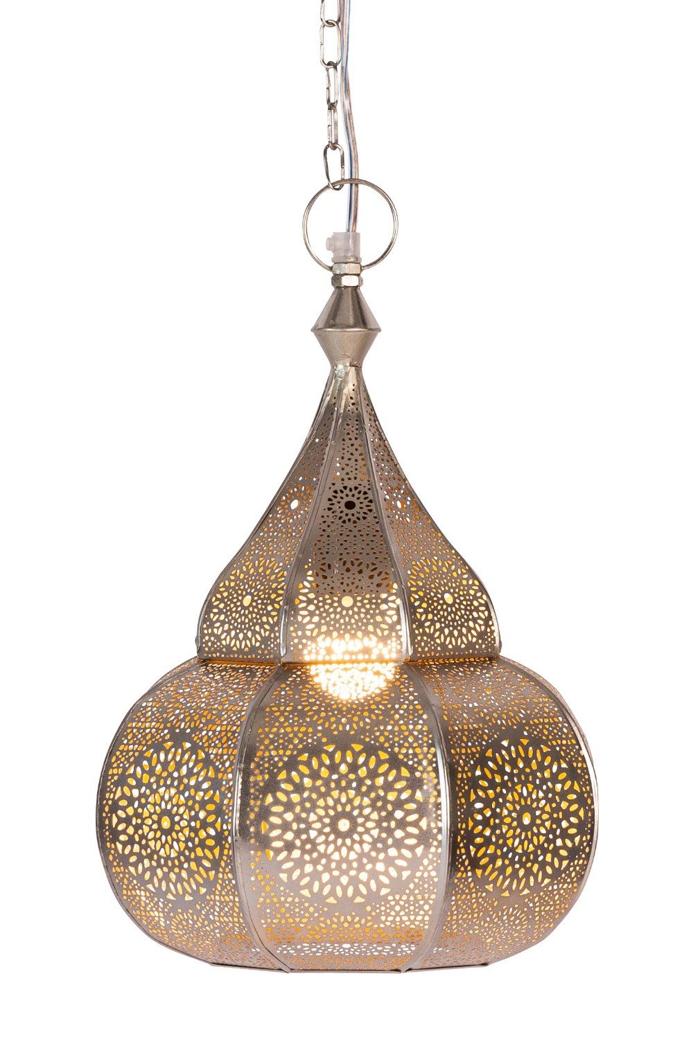 Marrakesch Orient & Mediterran Interior Pendelleuchte Orientalische Lampe Pendelleuchte Ilham Silber - 40cm, Handarbeit