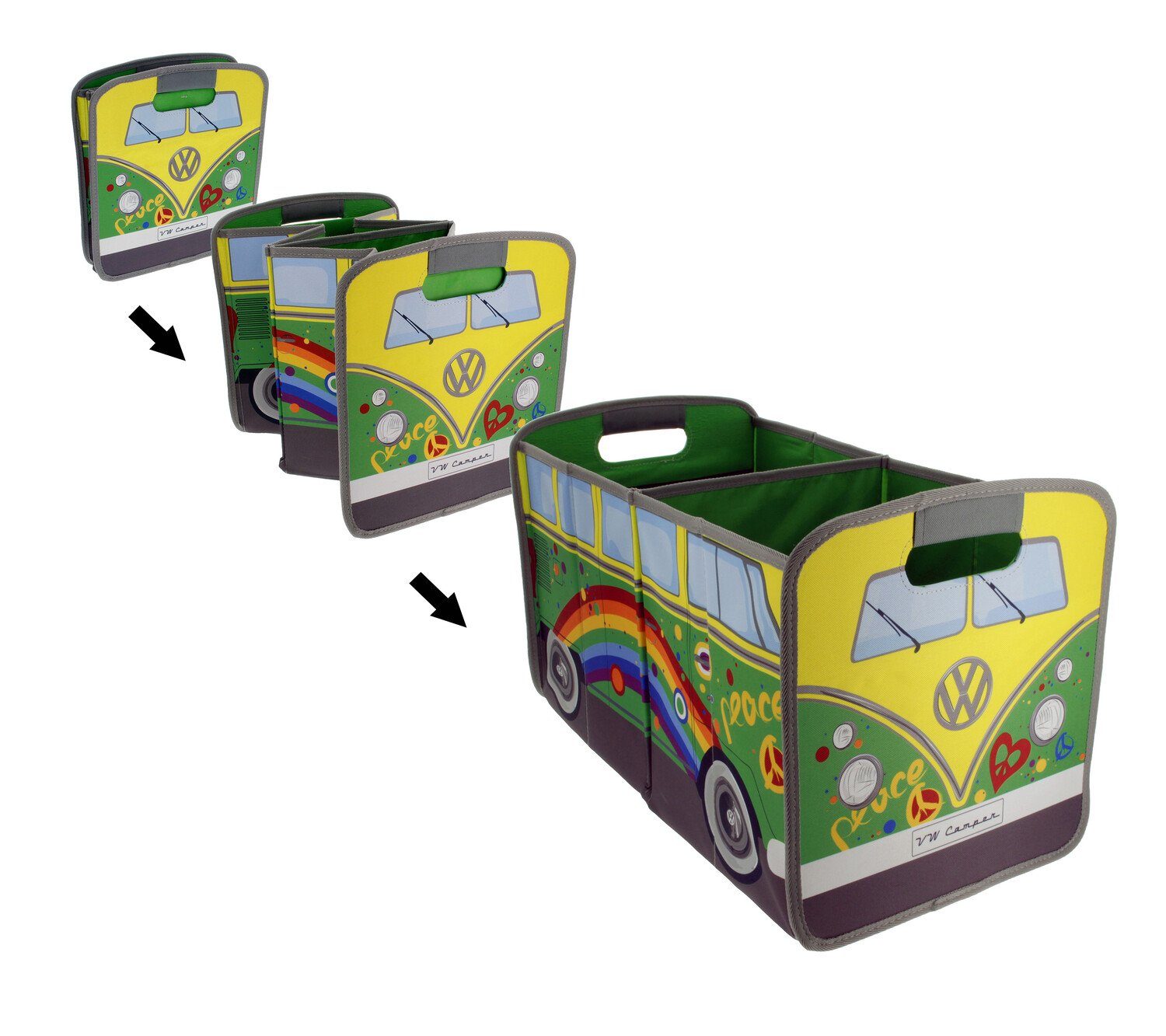 VW Collection by BRISA Faltbox Volkswagen Aufbewahrungstasche in T1 Bulli Bus Form, Organizer für den Kofferraum mit Trageschlaufen