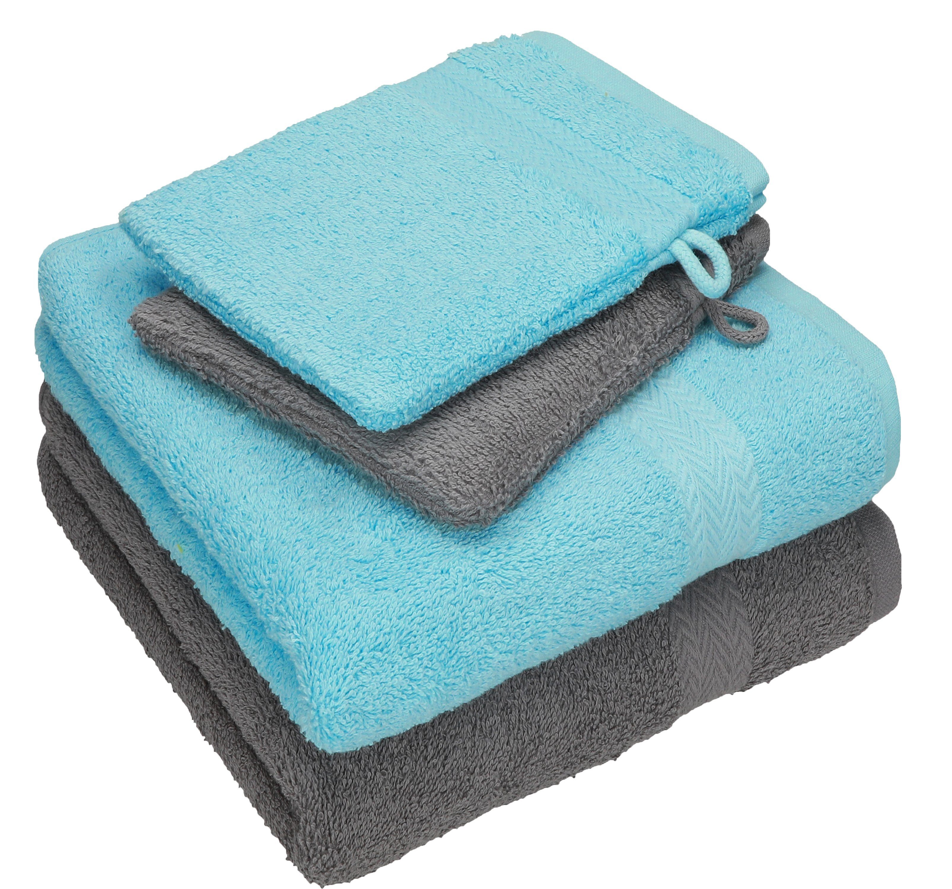 Betz Handtuch Set 4 TLG. Handtuch Set Happy Pack 100% Baumwolle 2 Handtücher 2 Waschhandschuhe, 100% Baumwolle anthrazit grau - türkis