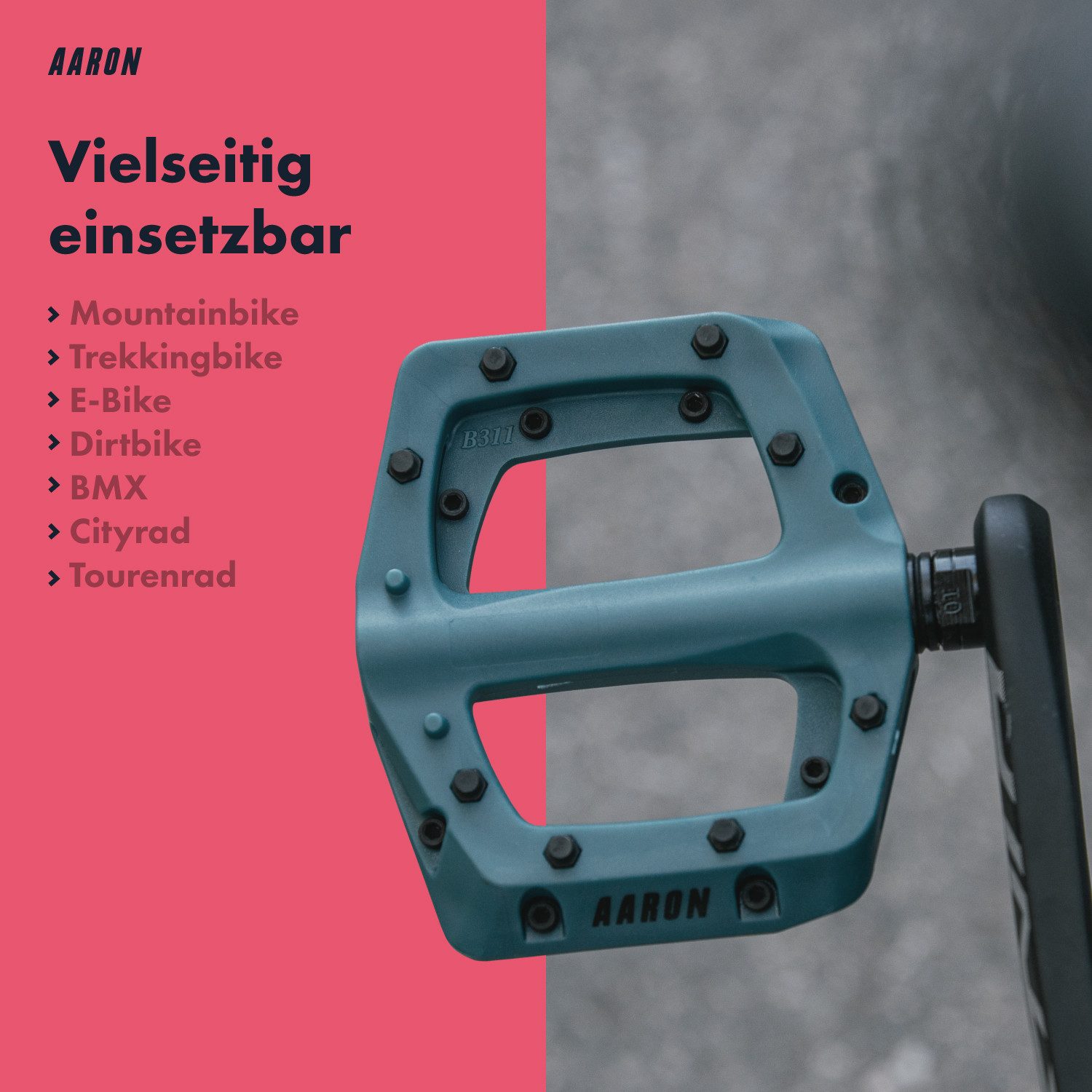 AARON Fahrradpedale Dirt MTB Pedale Ultraleicht Nylon mit austauschbaren Pins 9/16"