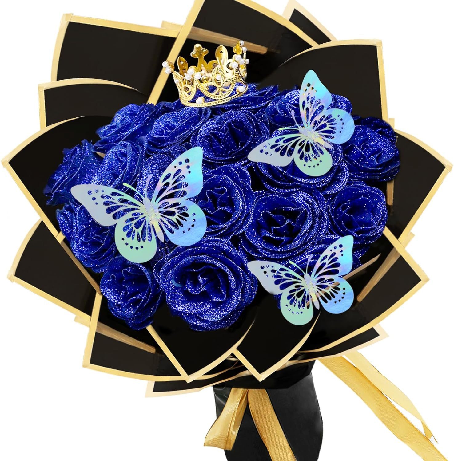 Kunstblume 24 Stück Glitzer Rosenstrauß, Künstliche Rosen mit Krone, Coonoo günstig online kaufen