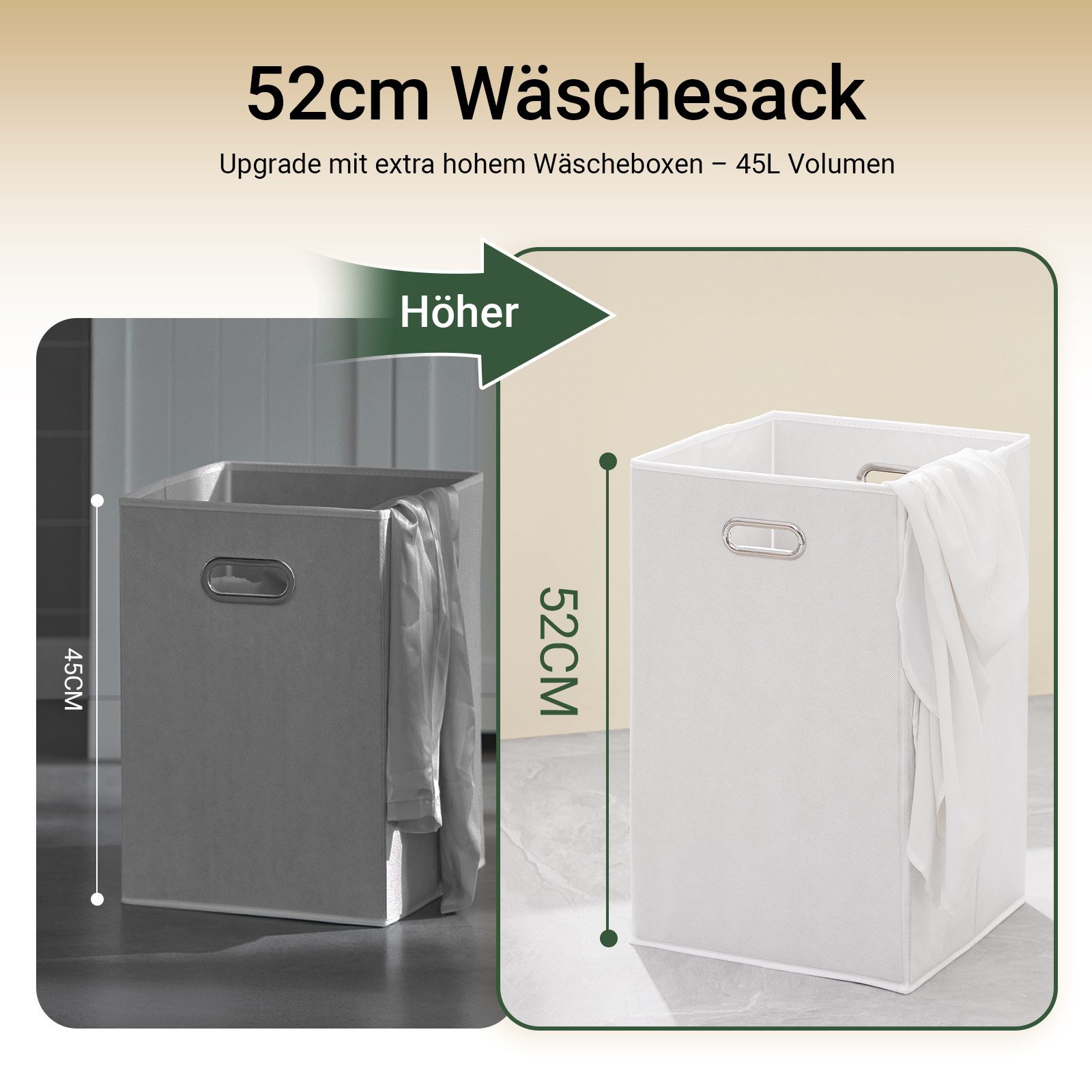 SoBuy Wäscheschrank DE1-BZR33, Badschrank mit Wäschekorb, Badkommode, Bad Waschküche Badezimmerschrank Wäscheschrank mit 2 Schubladen und 2 Wäscheboxen – Bild 4 von 5